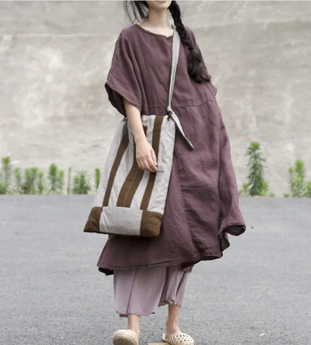 Patchwork Linen Loose Women Dress