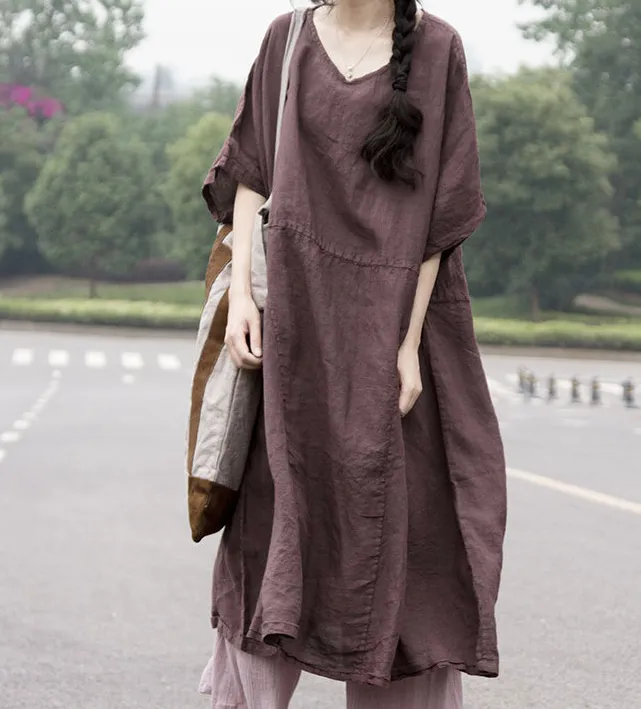 Patchwork Linen Loose Women Dress