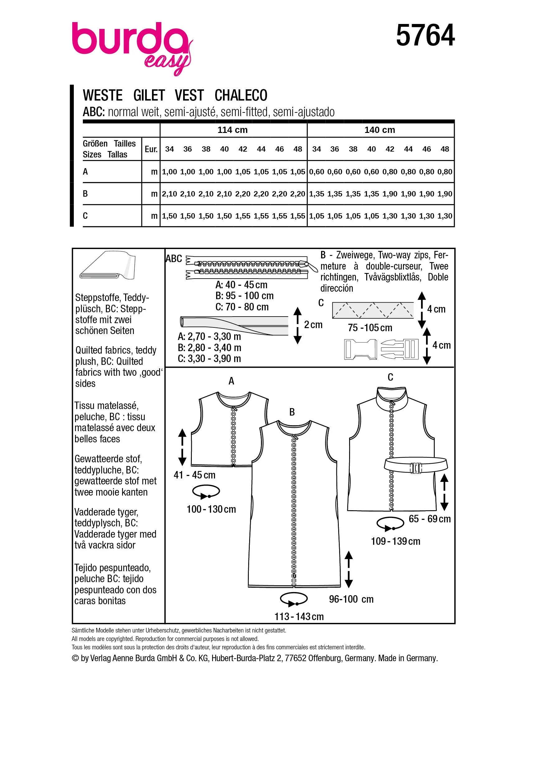 Patron Burda n°5764 : Gilet