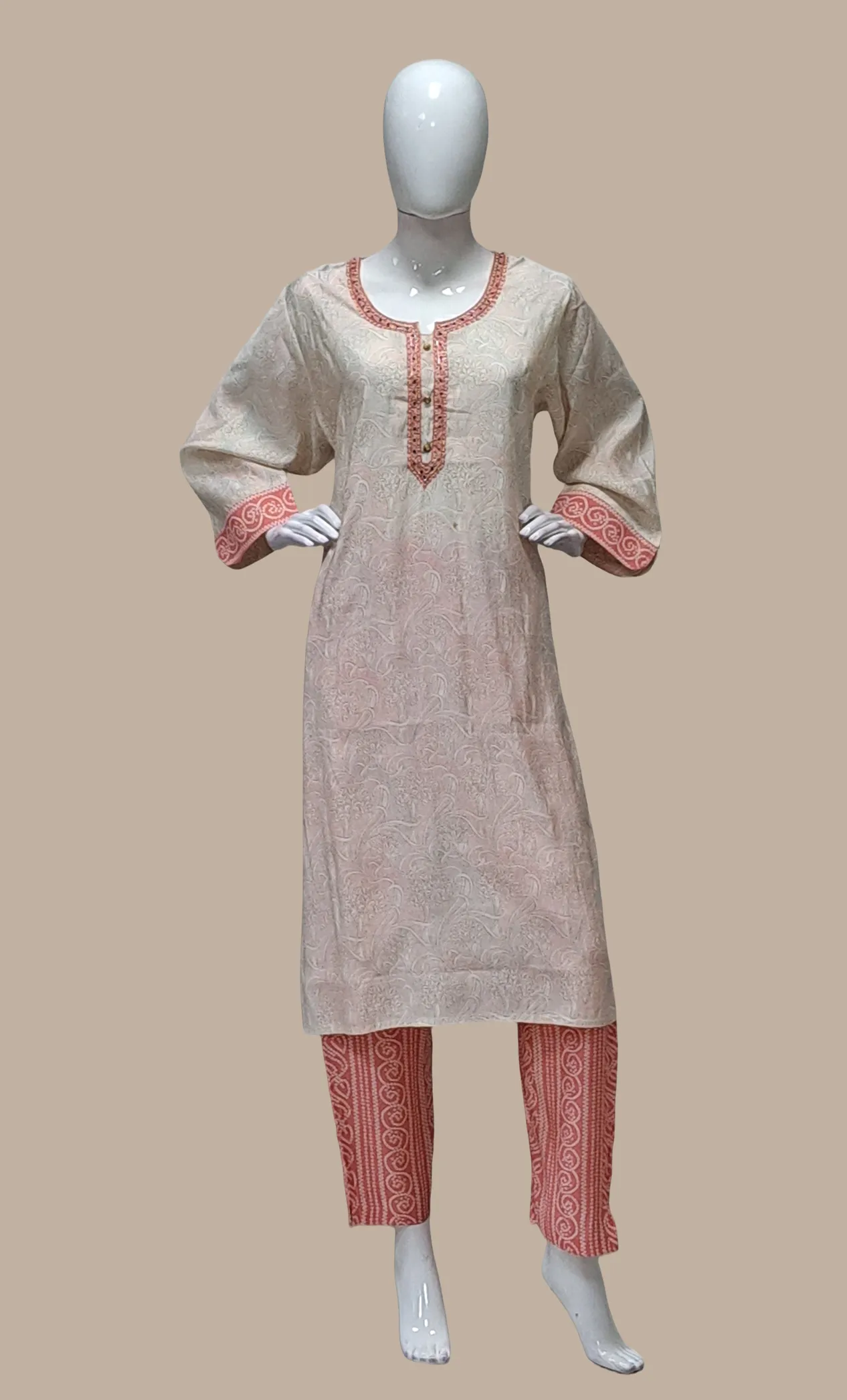 Peach Printed Kurti Top & Pants