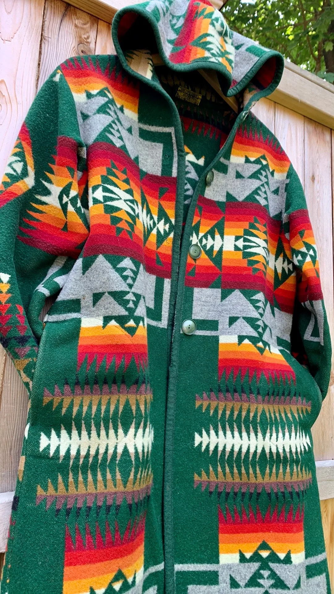 PENDLETON Woolen Mills Beaver State Vintage Wool Aztec Blanket Southwest Western Long Coat