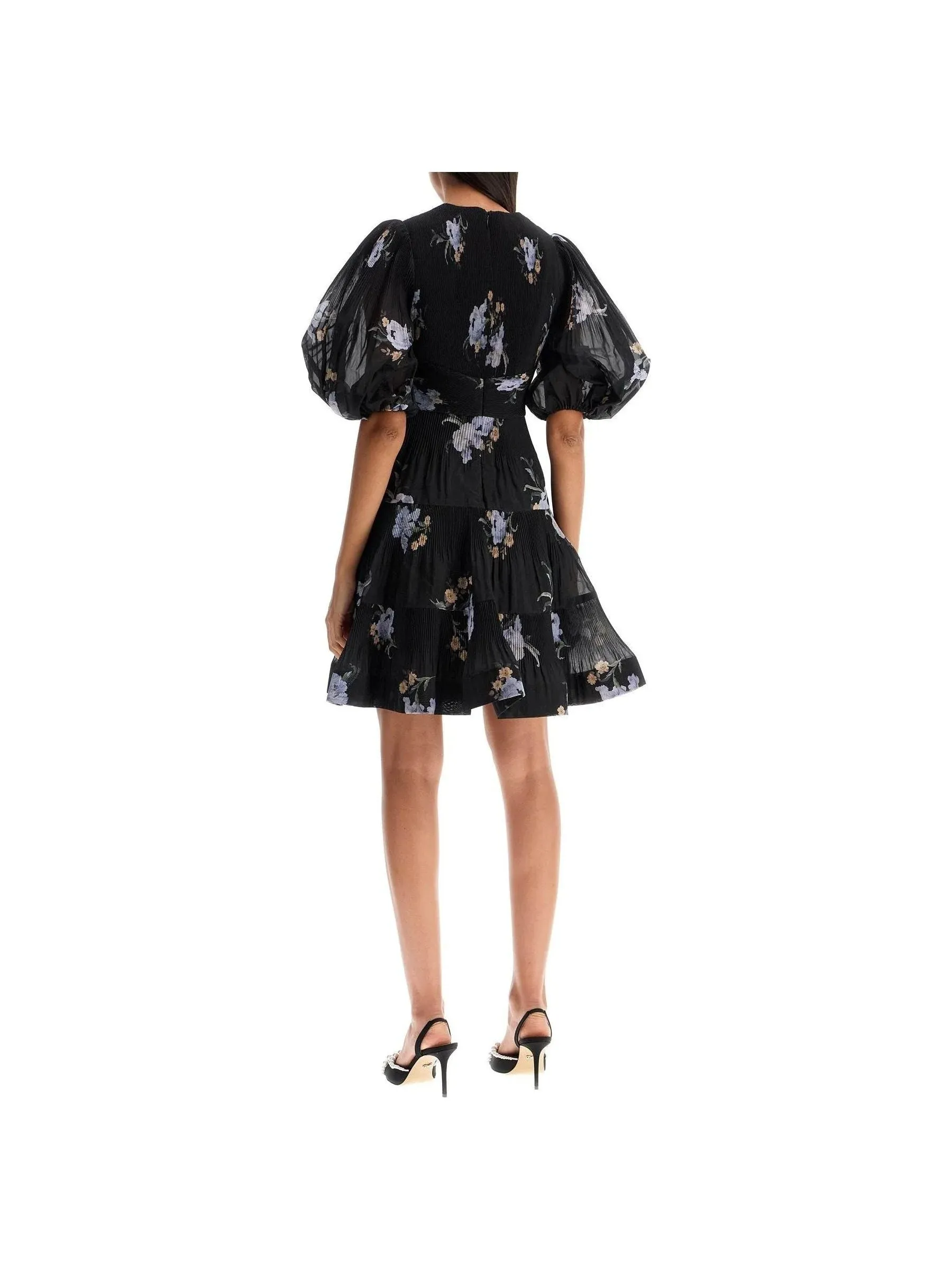 Pleated Floral Organza Dress