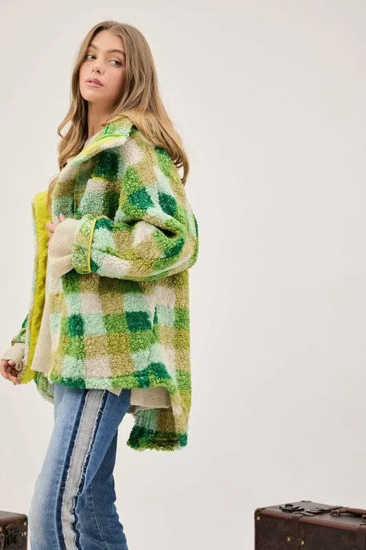 Plus Kelly Green Plaid Hooded Jacket