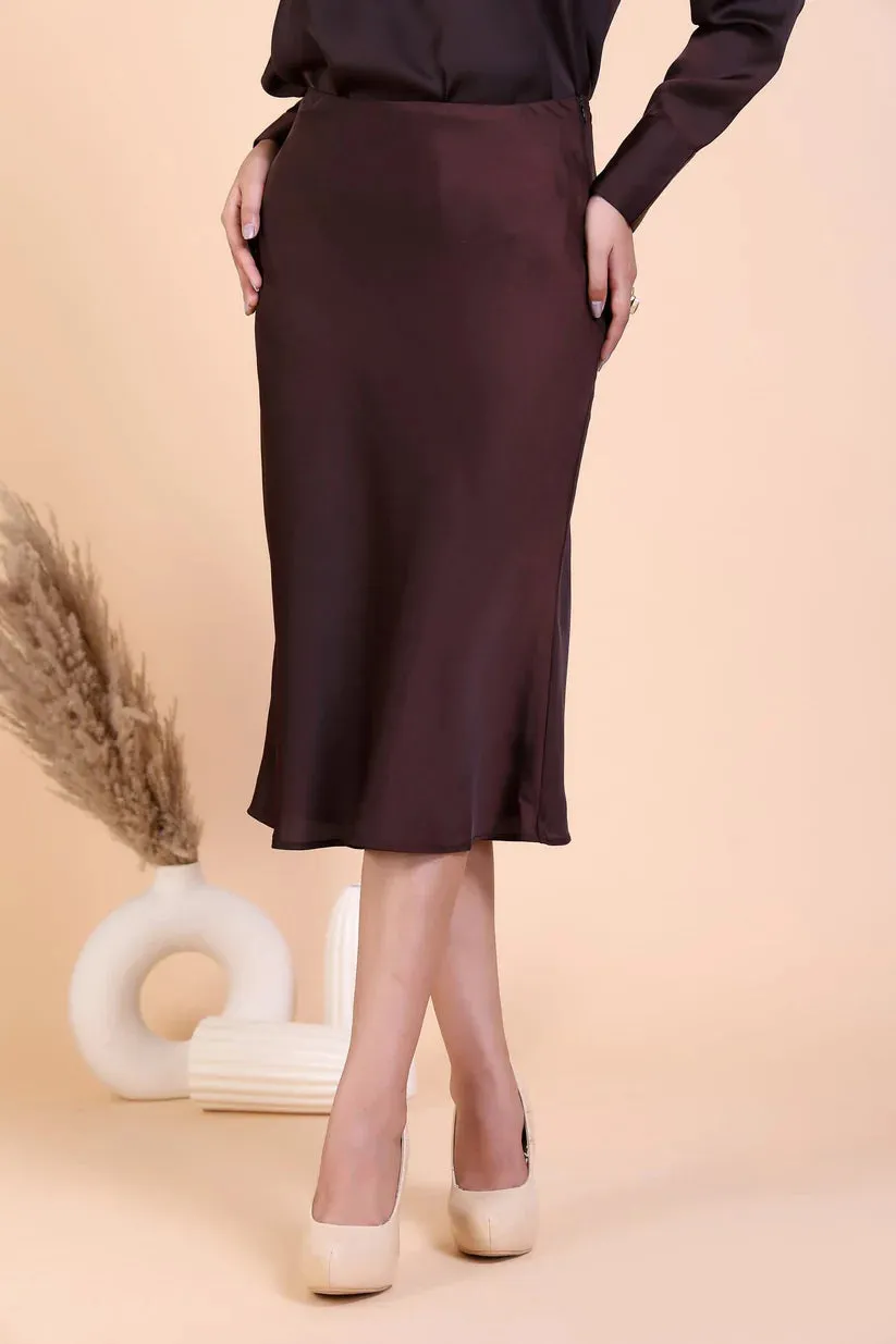 Plus Size Women's Chocolate Brown Midi satin skirt