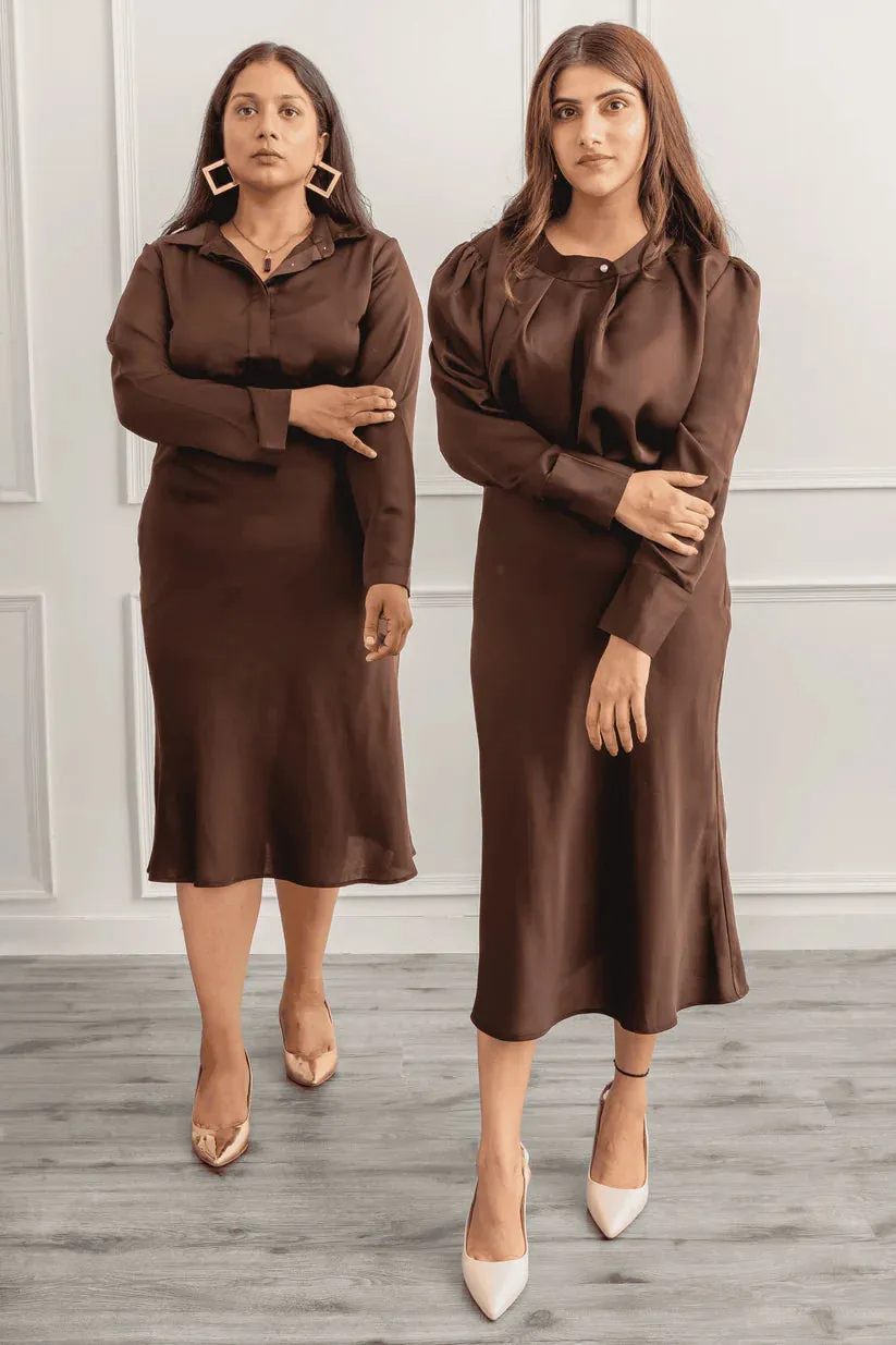 Plus Size Women's Chocolate Brown Midi satin skirt