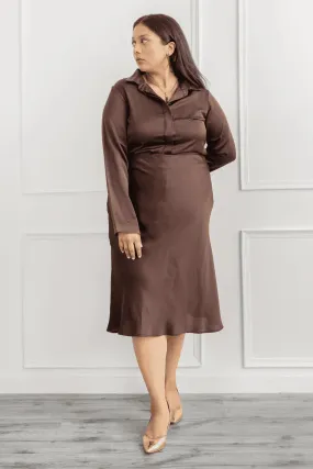 Plus Size Women's Chocolate Brown Midi satin skirt