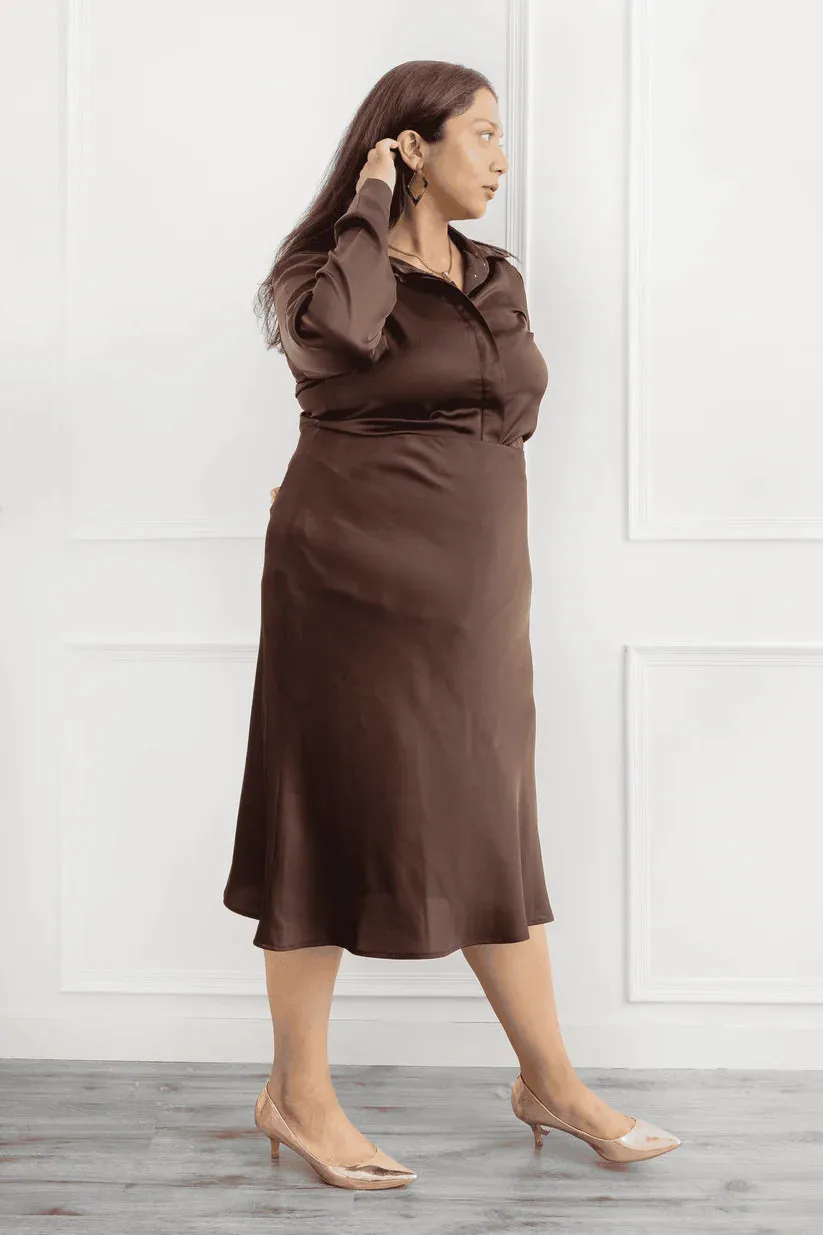 Plus Size Women's Chocolate Brown Midi satin skirt