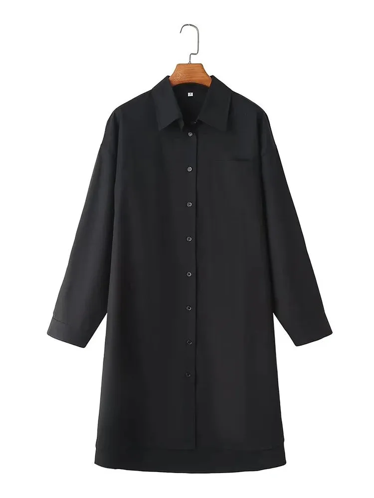 Pre Order:  Polo Collar Long Sleeved Shirt Dress