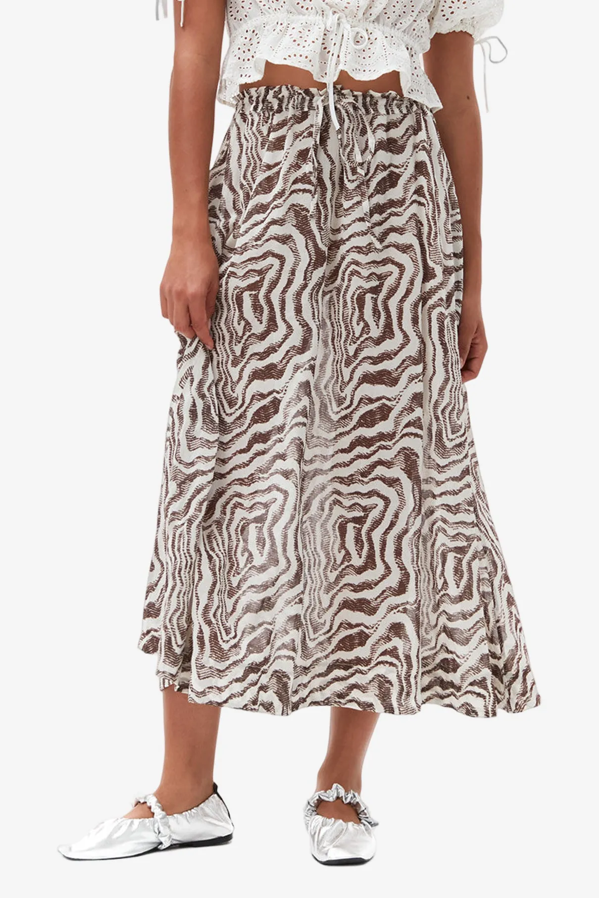 Printed Midi Skirt - Egret