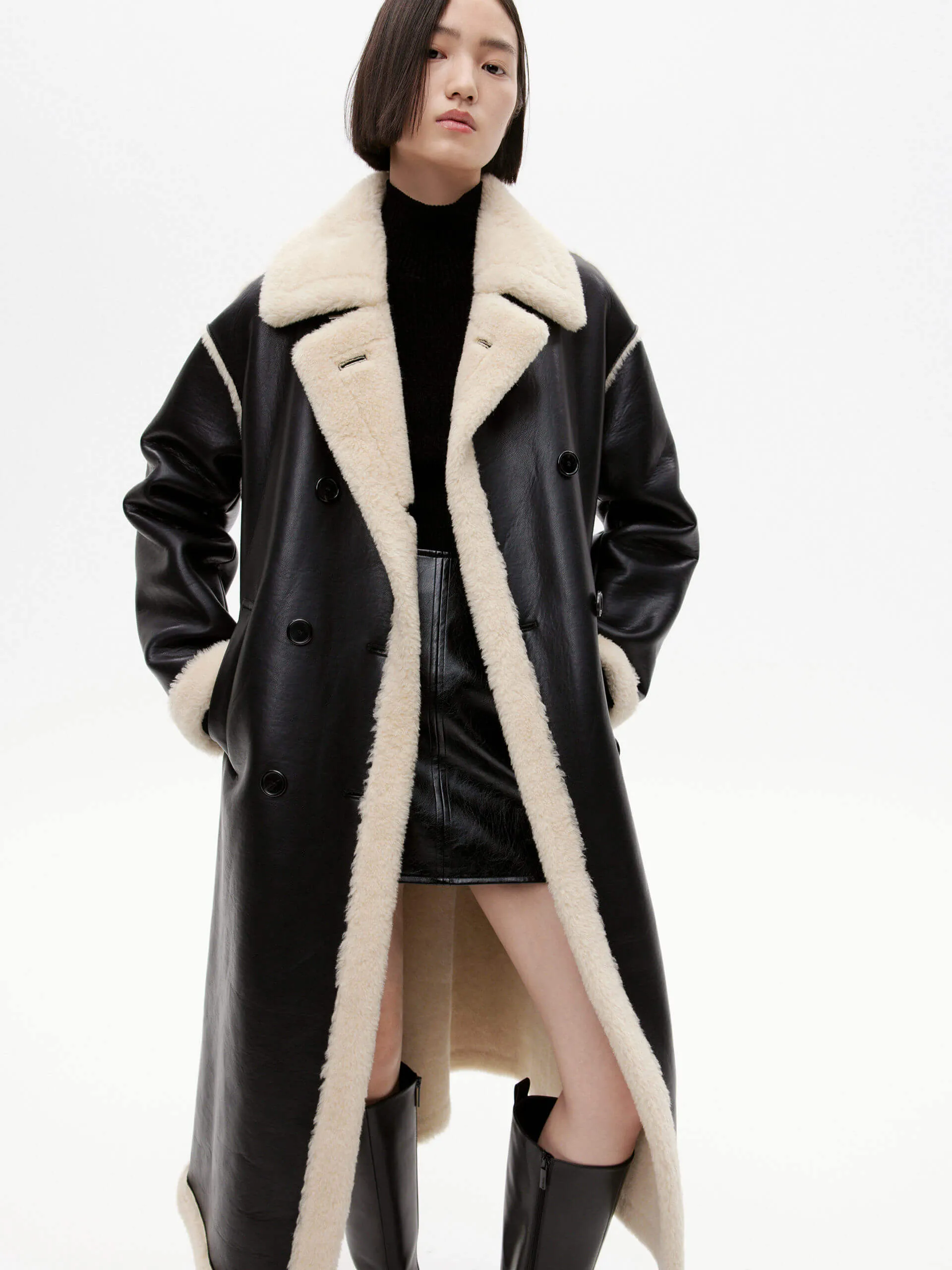 PU Coat with Teddy Details