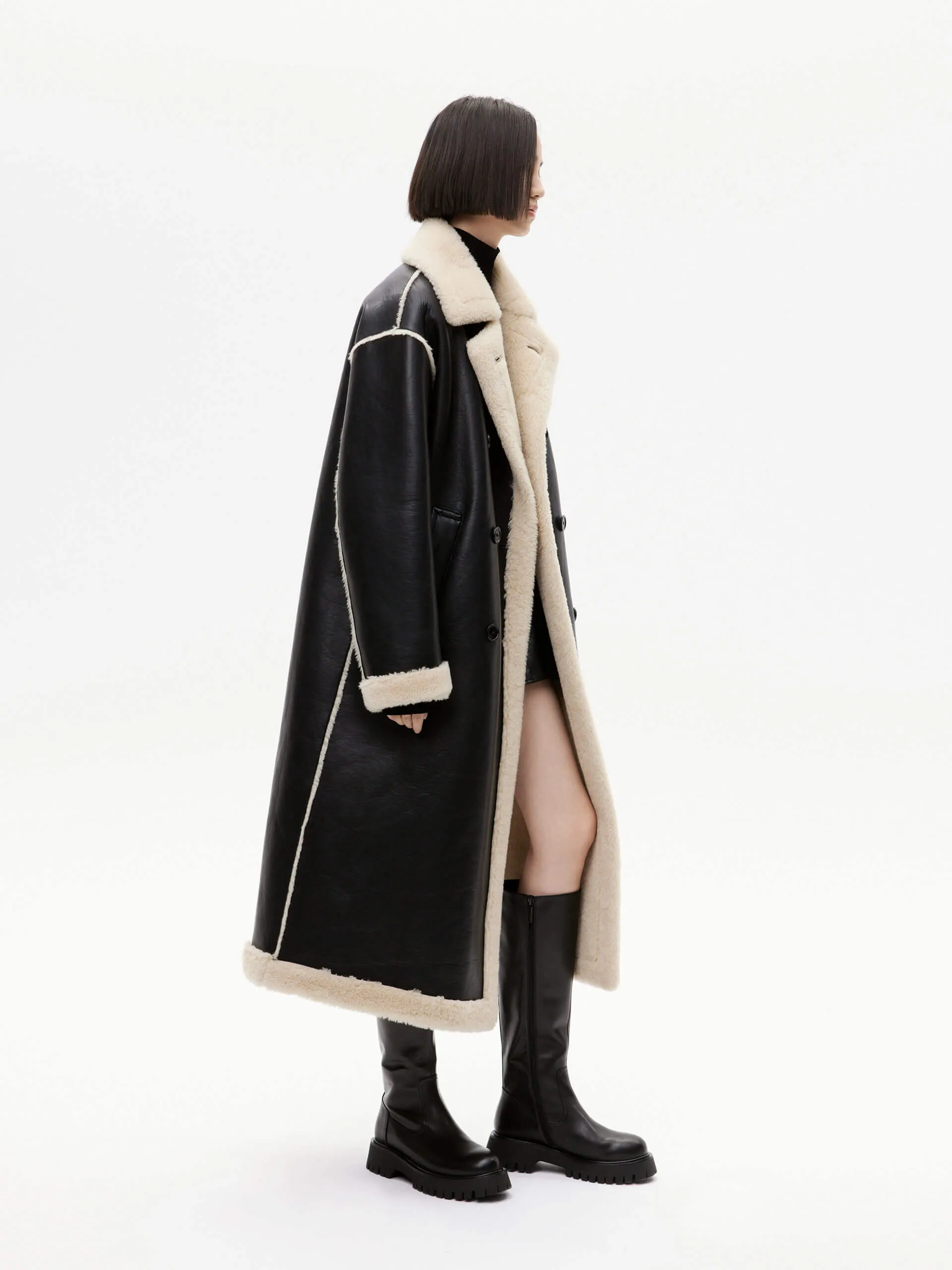 PU Coat with Teddy Details