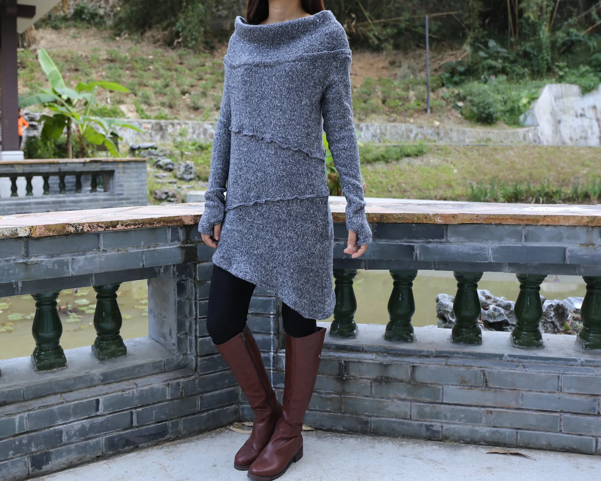 Pullover sweater, off shoulder sweaters, Cowl neck sweater, tunic dress, oversized sweaters with thumb holes, long sweaters (Y1112)