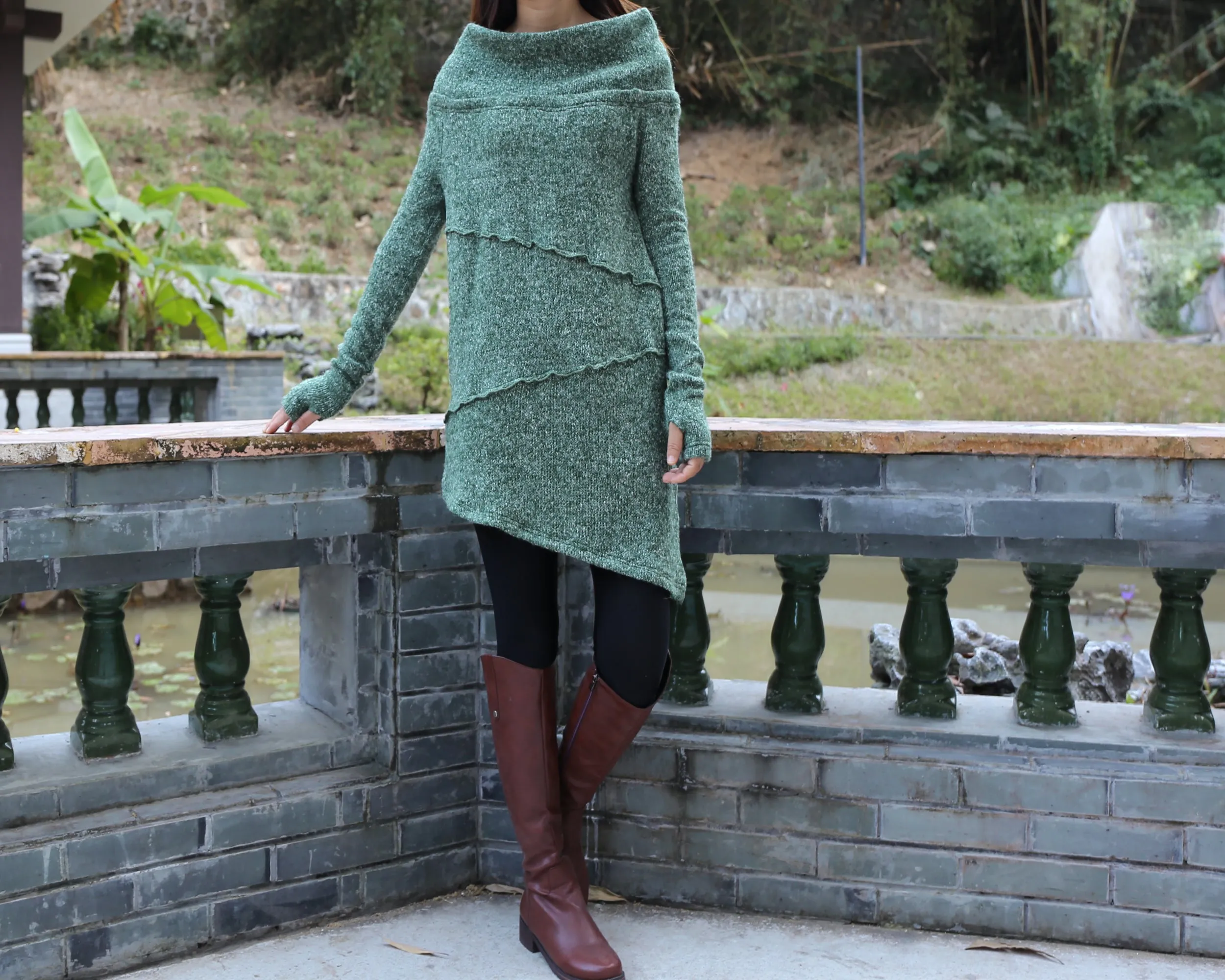 Pullover sweater, off shoulder sweaters, Cowl neck sweater, tunic dress, oversized sweaters with thumb holes, long sweaters (Y1112)