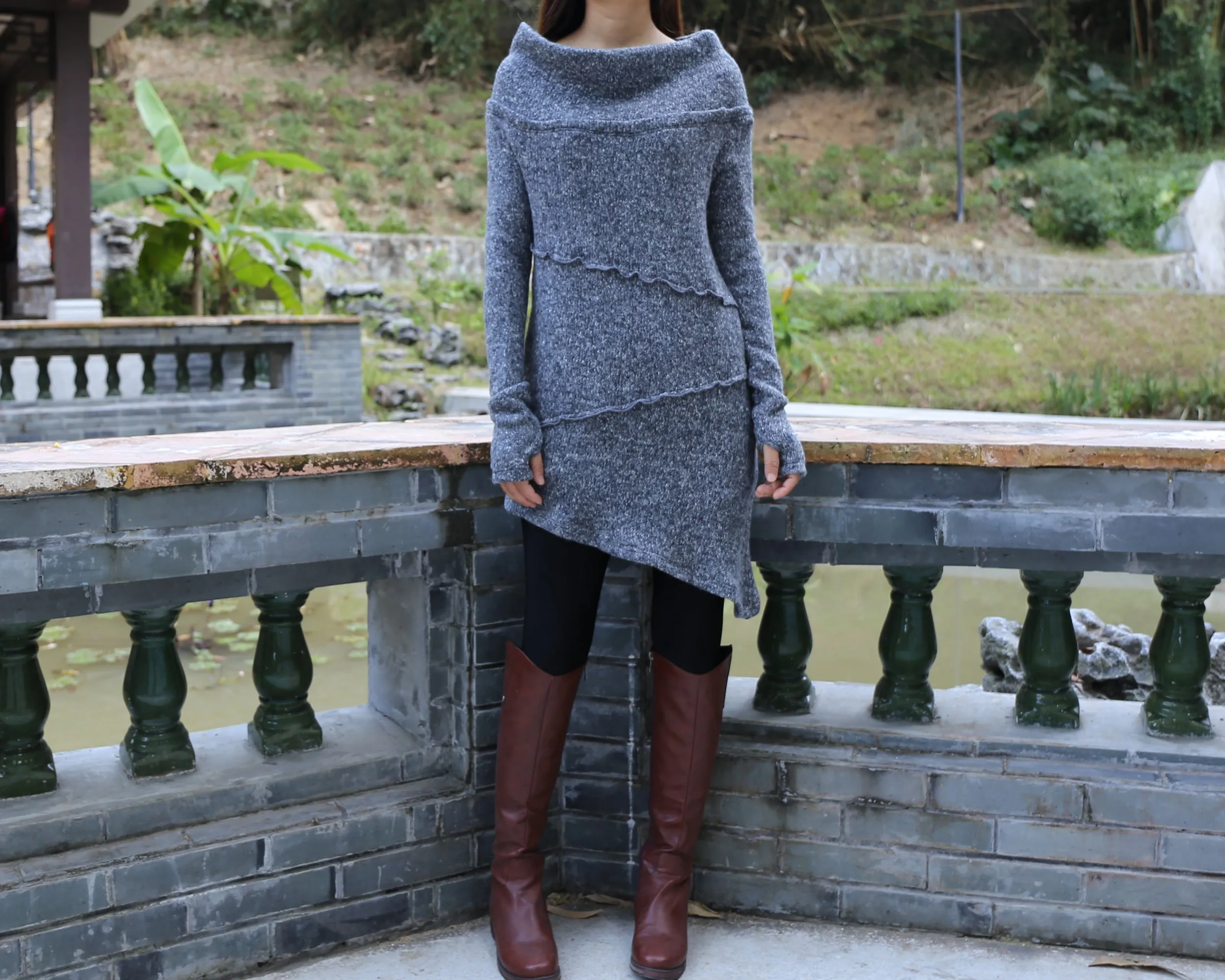 Pullover sweater, off shoulder sweaters, Cowl neck sweater, tunic dress, oversized sweaters with thumb holes, long sweaters (Y1112)