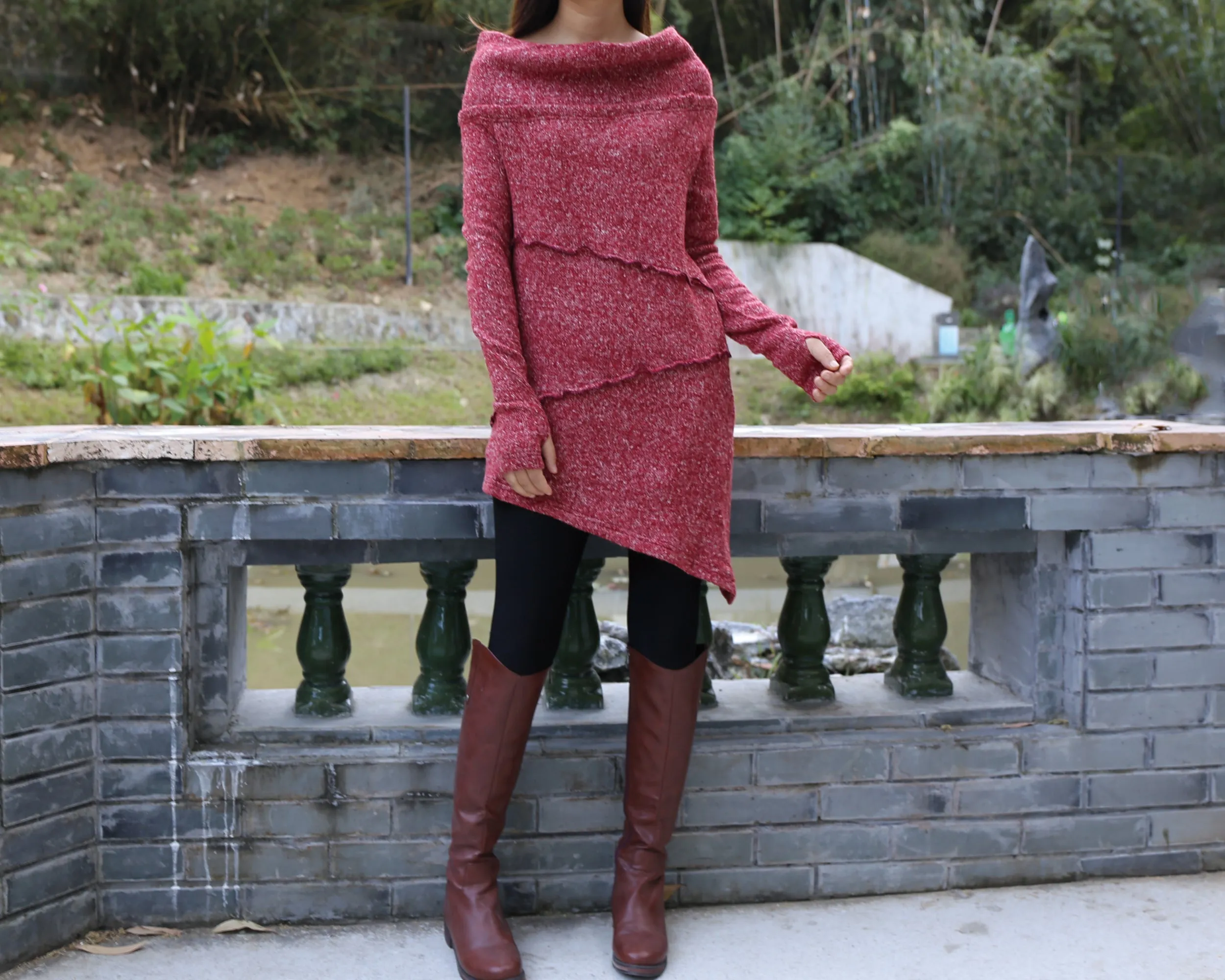 Pullover sweater, off shoulder sweaters, Cowl neck sweater, tunic dress, oversized sweaters with thumb holes, long sweaters (Y1112)