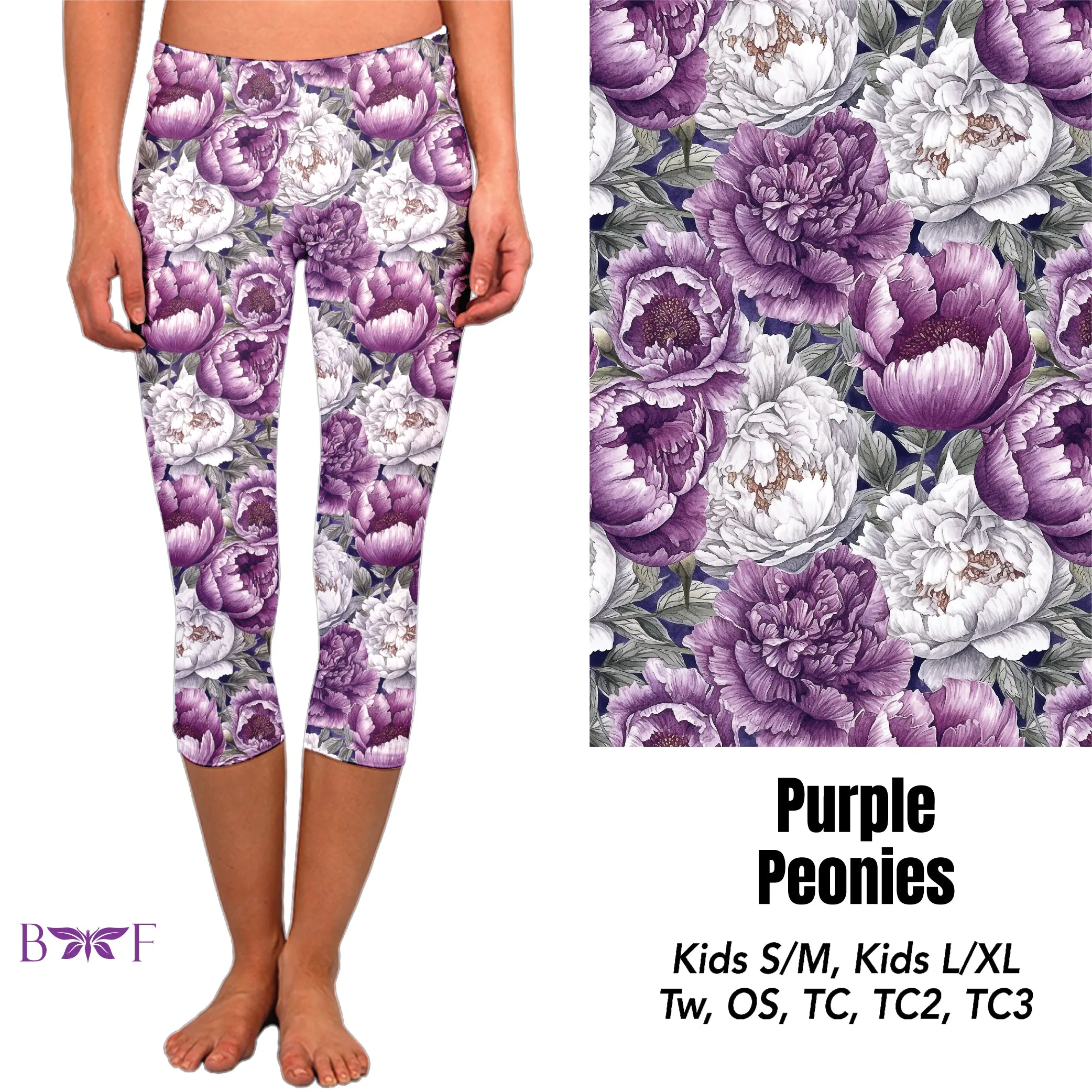 Purple Peonies capris and skorts with pockets