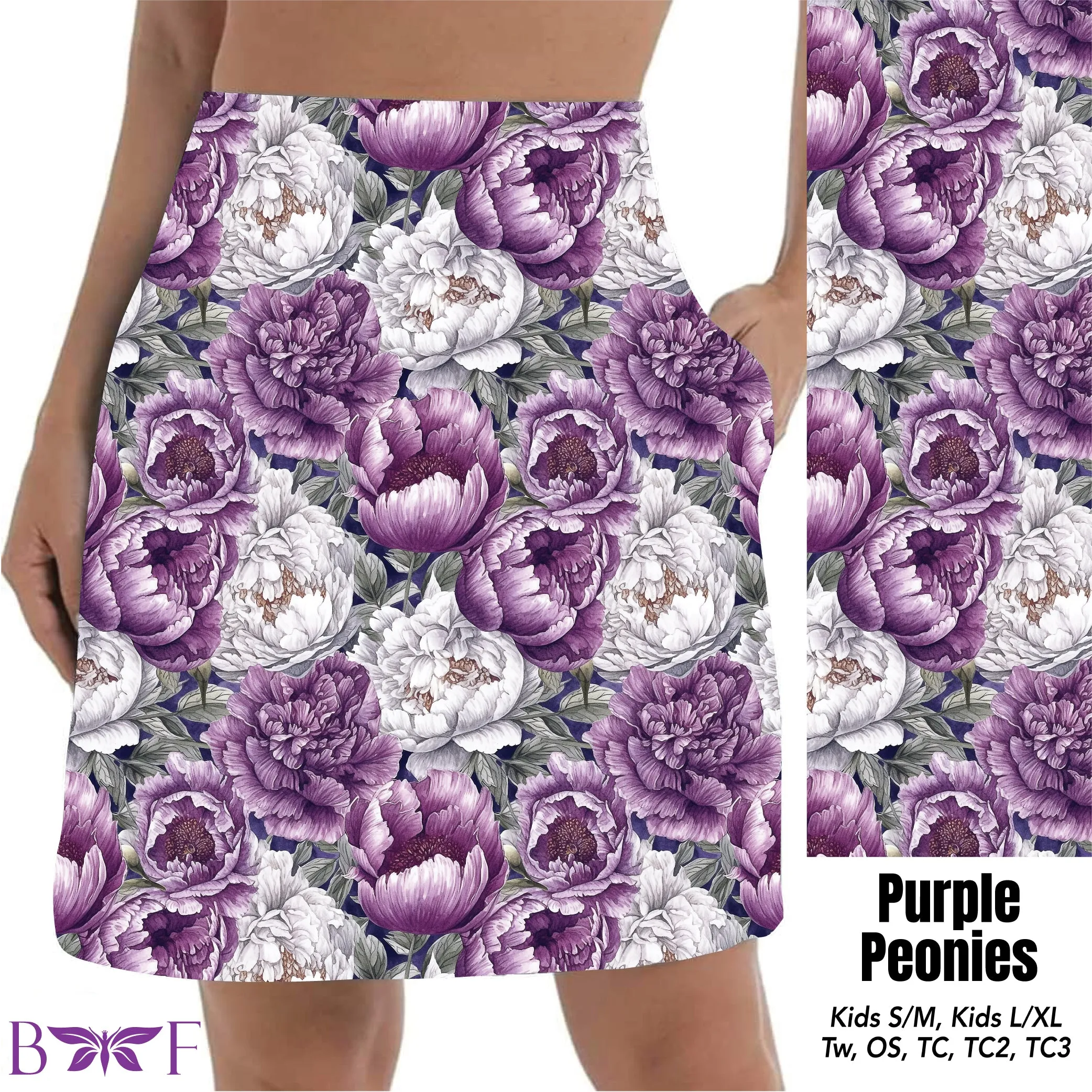 Purple Peonies capris and skorts with pockets