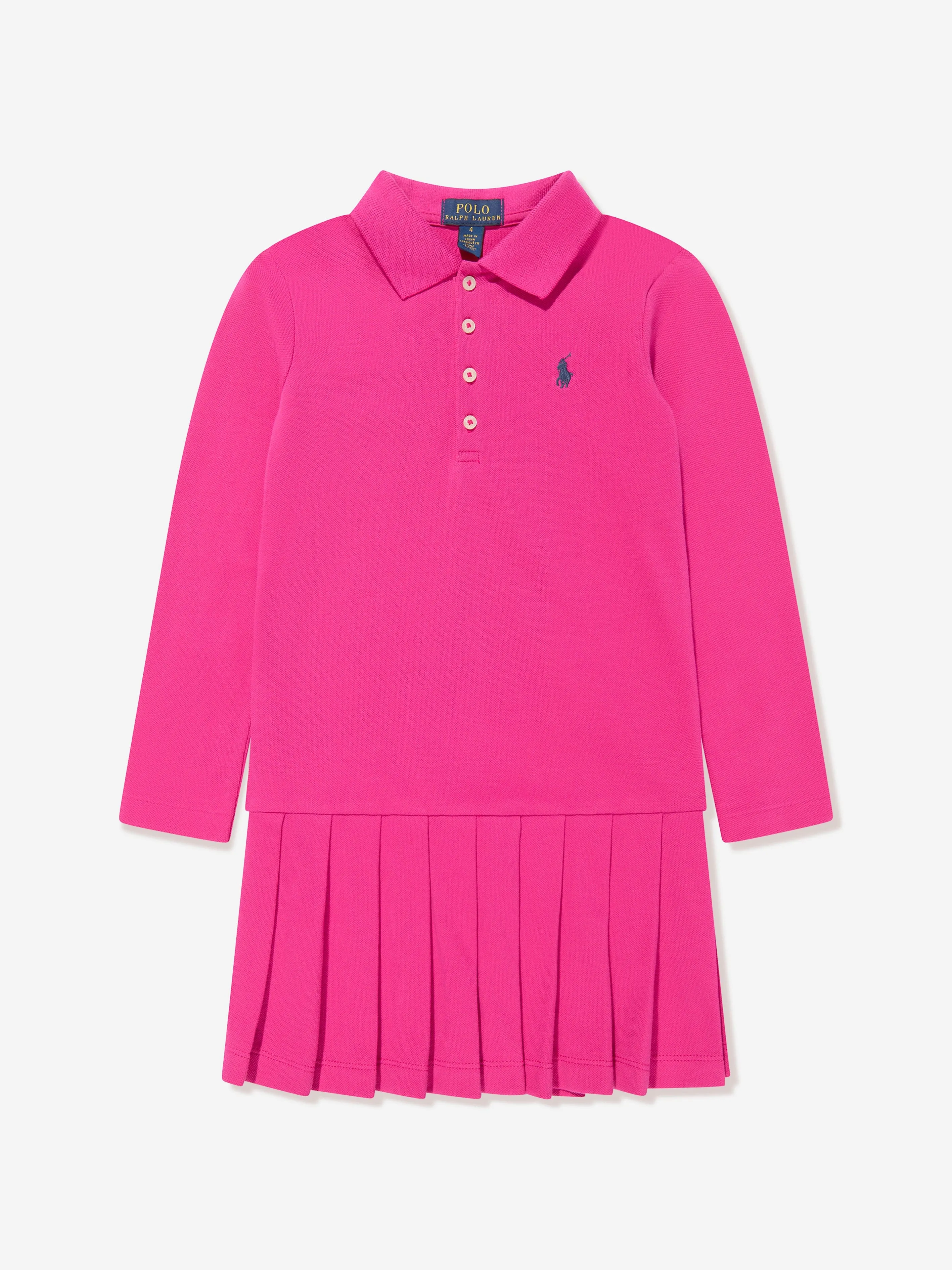 Ralph Lauren Girls Long Sleeve Polo Dress in Pink