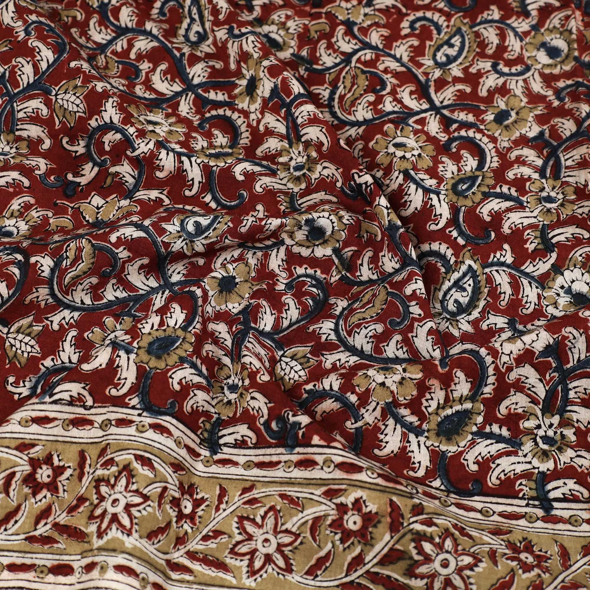 Red - Pedana Kalamkari Block Printed Natural Dyed Cotton Scarf 80