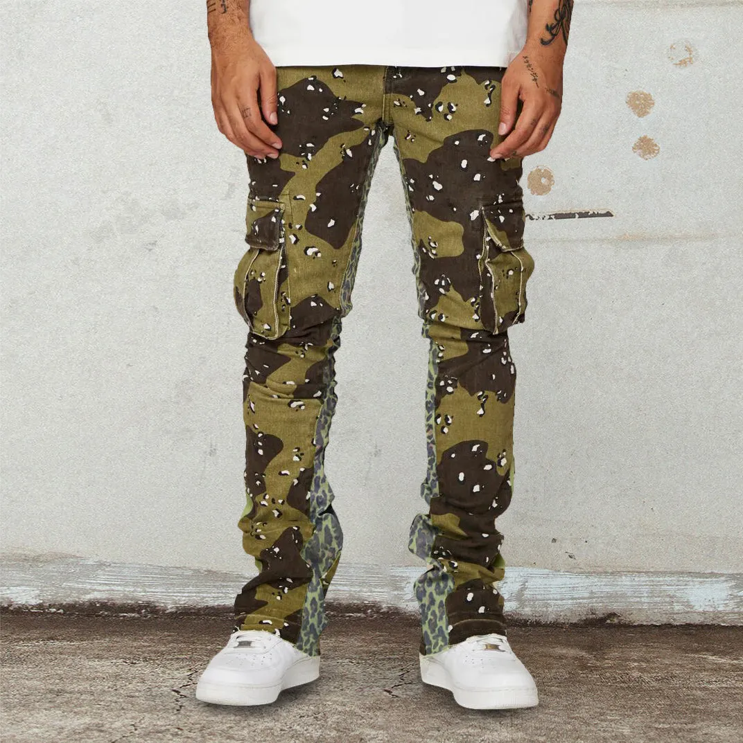 Retro hip-hop leopard print street work jeans