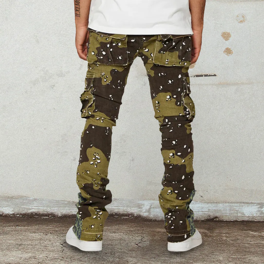 Retro hip-hop leopard print street work jeans