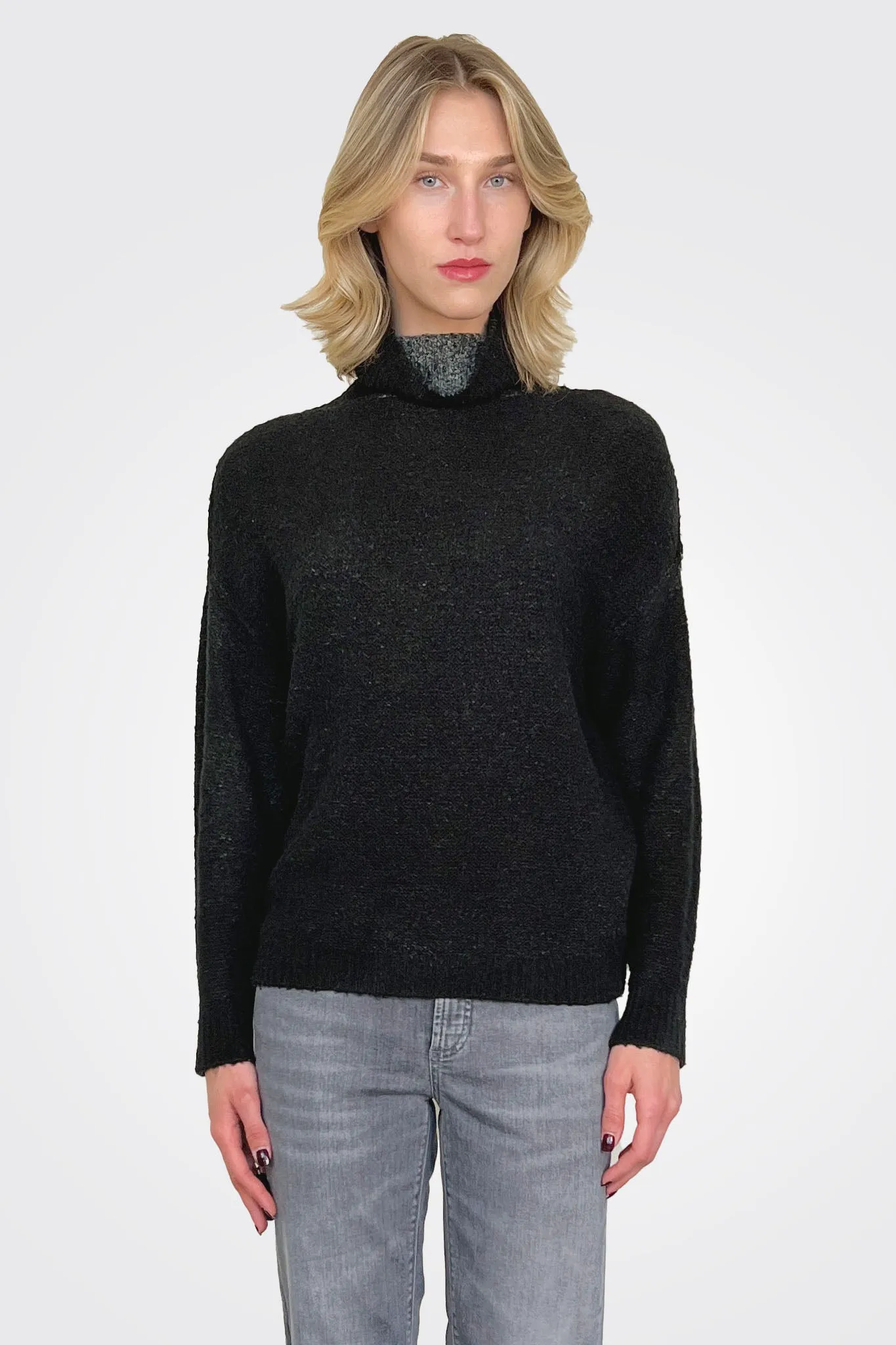 Reversible Knit Turtleneck - Black Grey