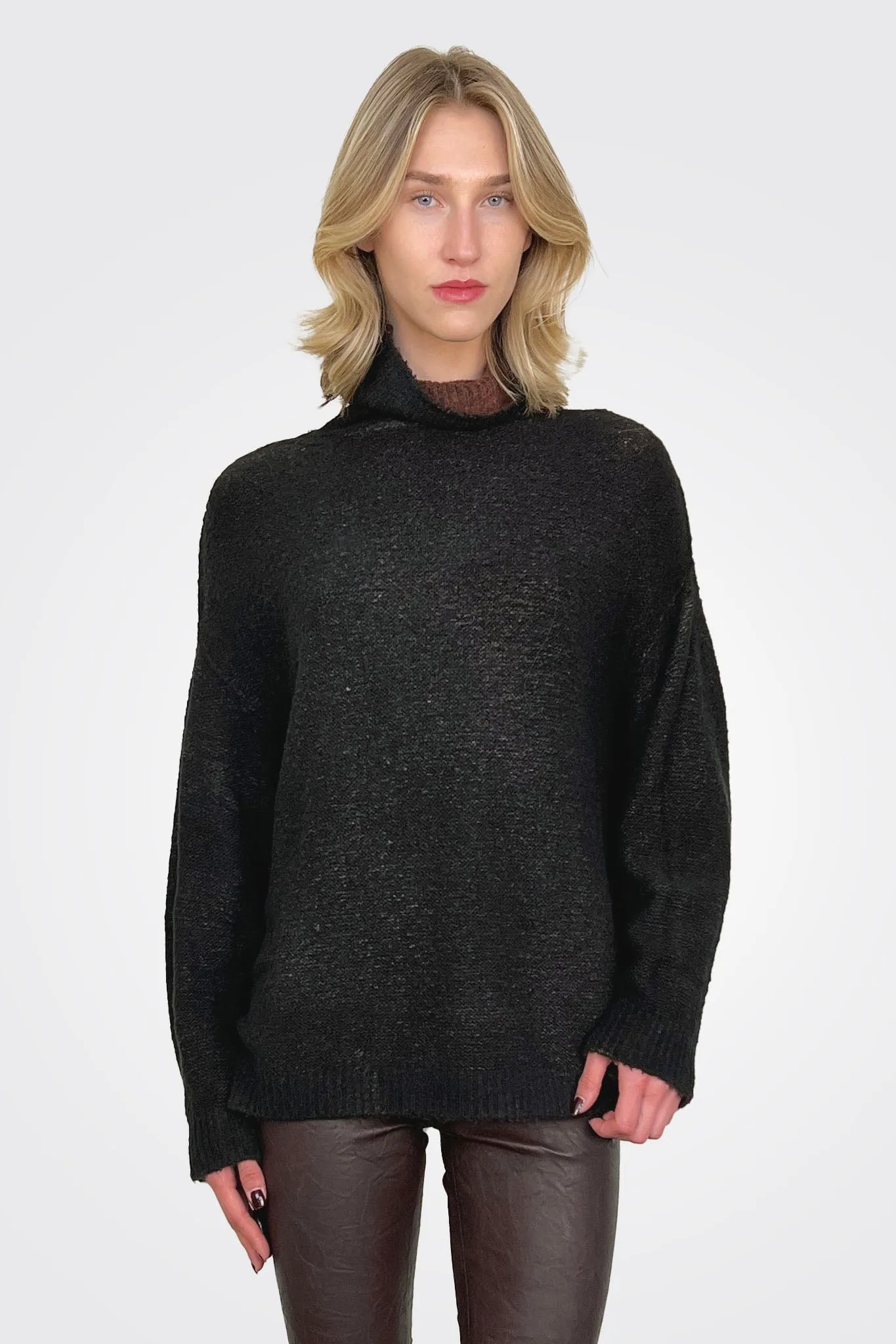 Reversible Knit Turtleneck - Brown Black