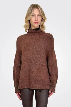 Reversible Knit Turtleneck - Brown Black