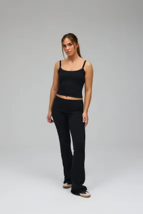 Rib Fold Over Pants - Black