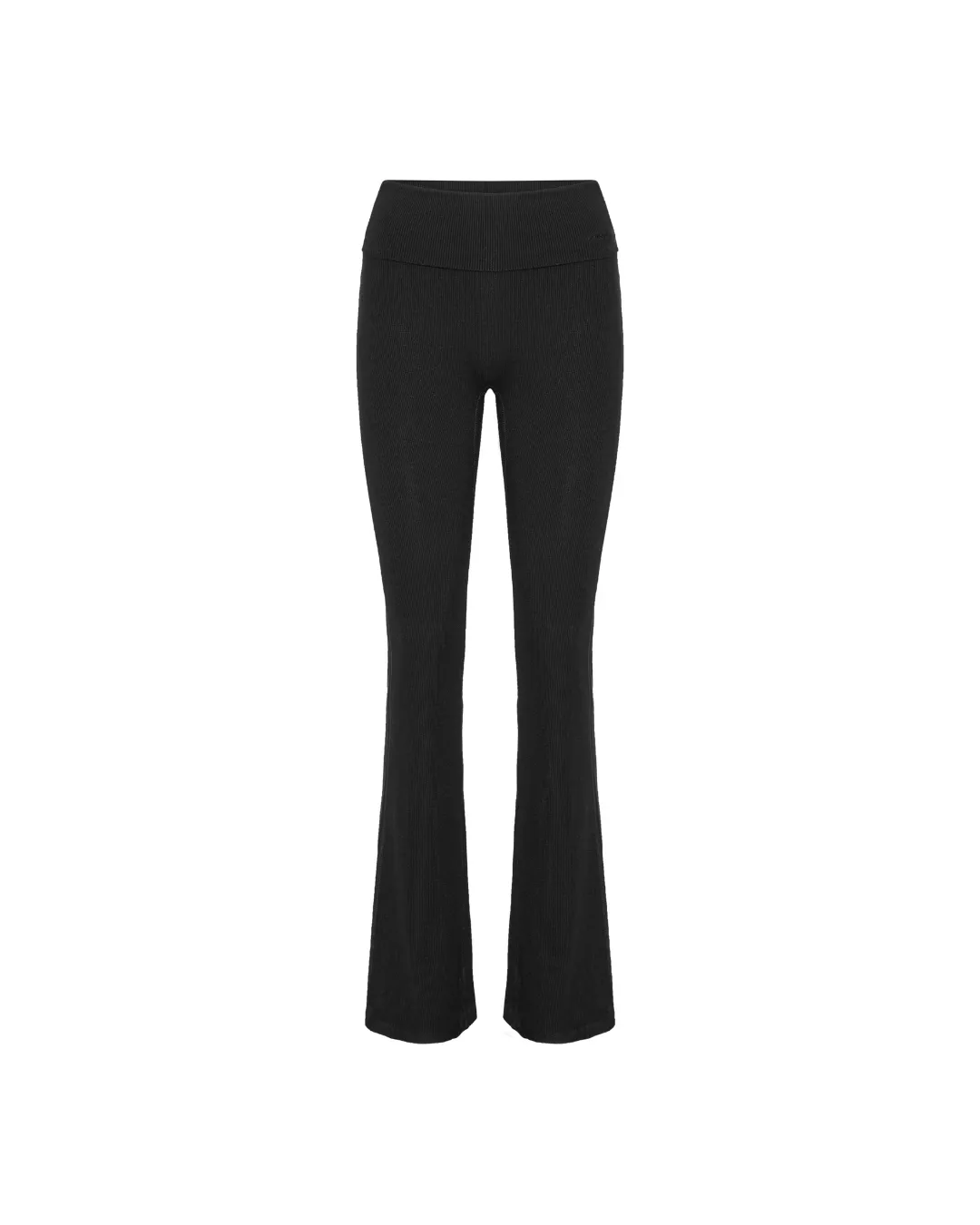 Rib Fold Over Pants - Black