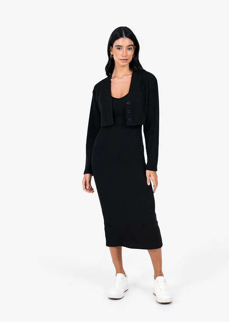 Rib Knit Lounge Dress Black