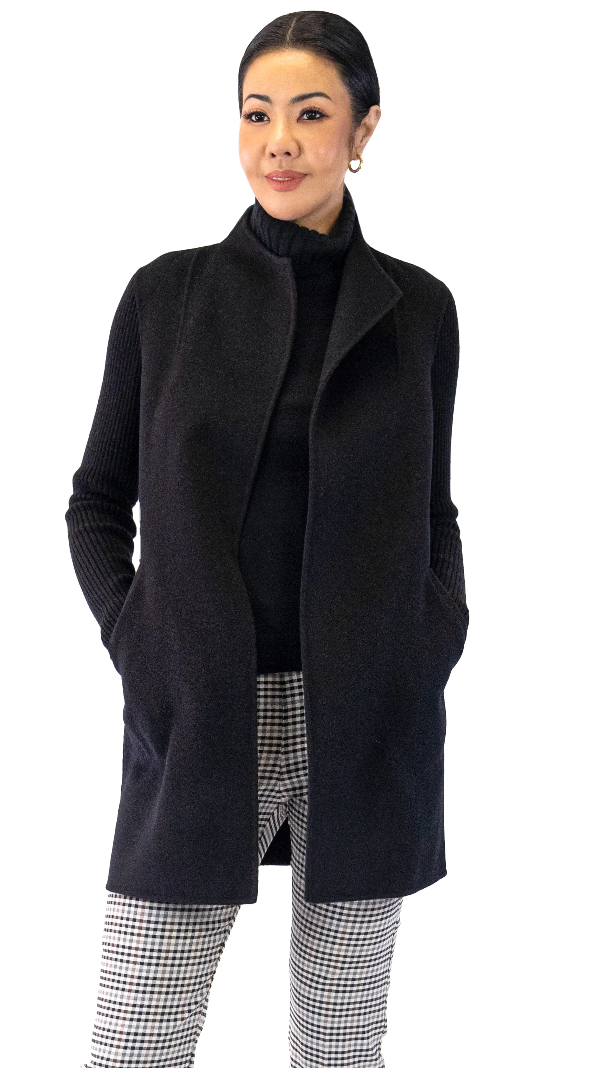 Rib Sleeve Coat - Black