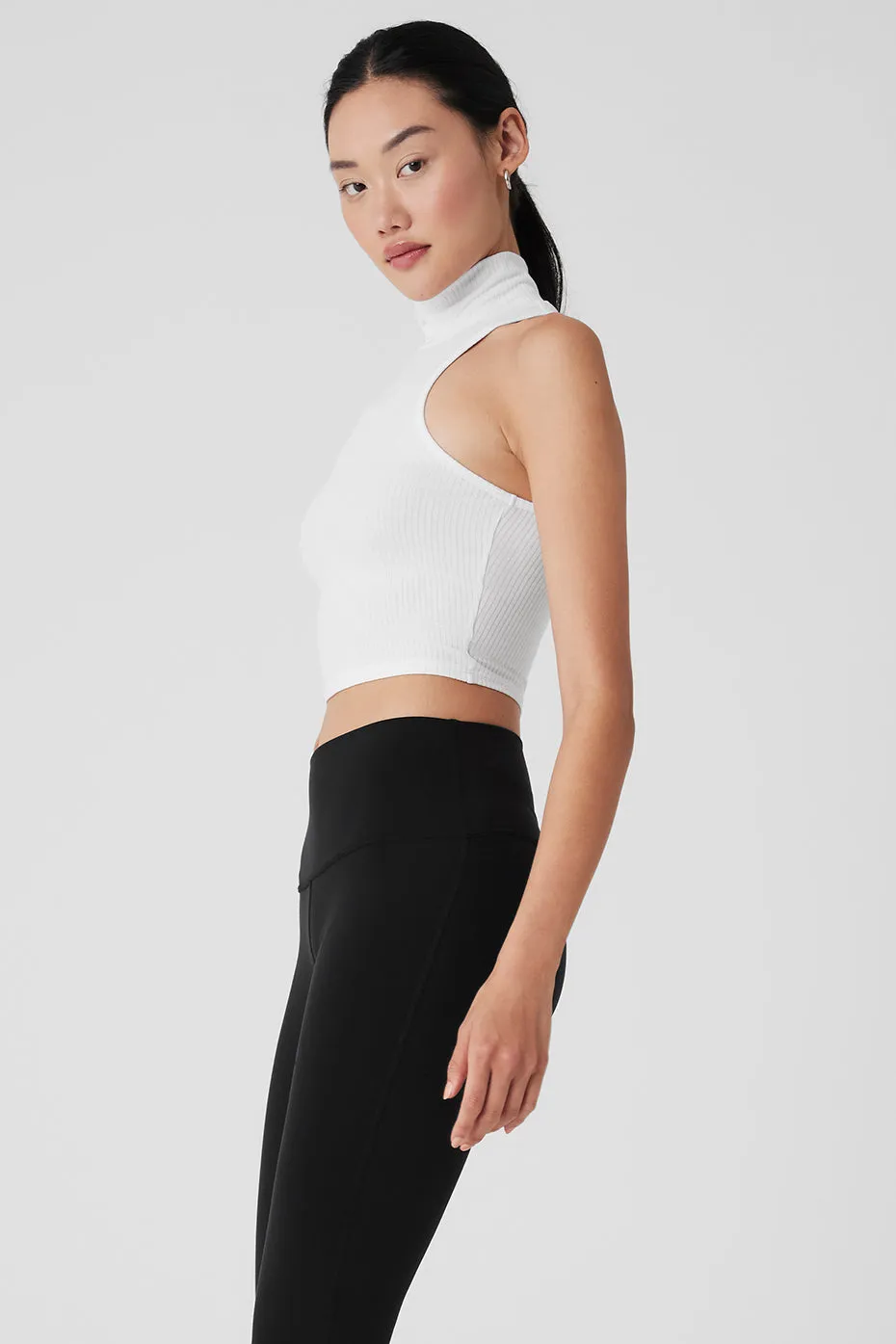 Ribbed Sea Coast Cropped Turtleneck Tank - White