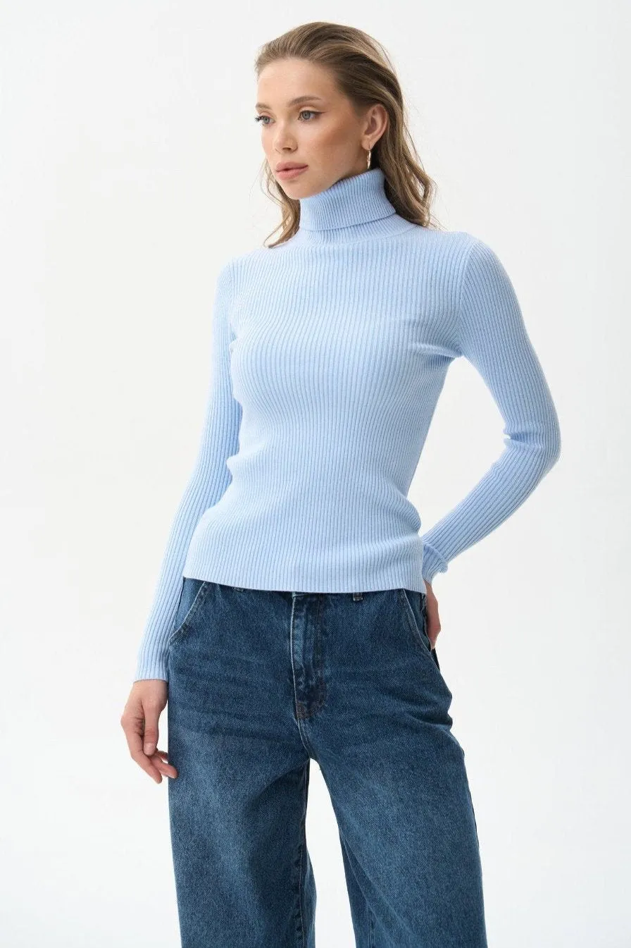 Ribbed turtleneck sweater in color blue