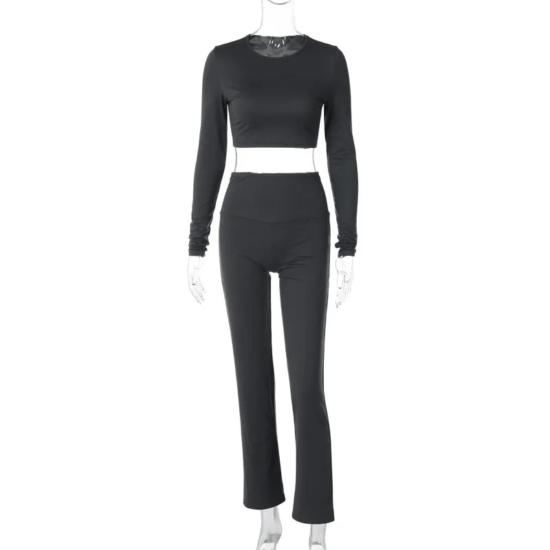 Round Neck Long Sleeve Slim Pants Set