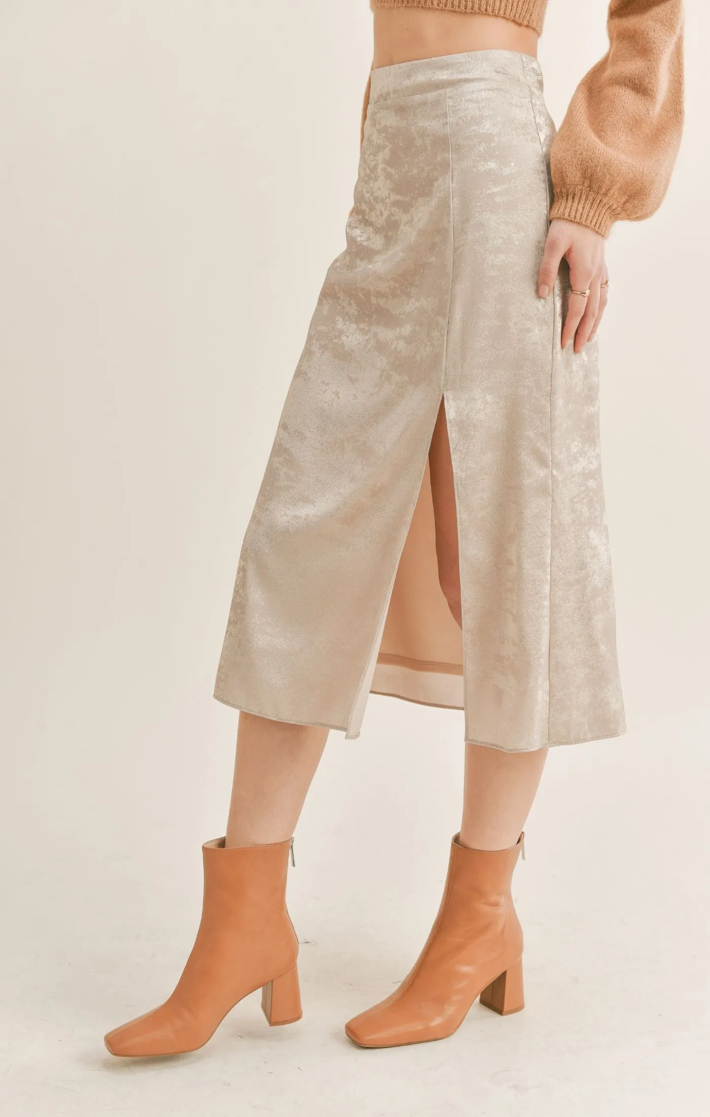 Sage the Label Luxe Life Midi Skirt with Slit in Champagne