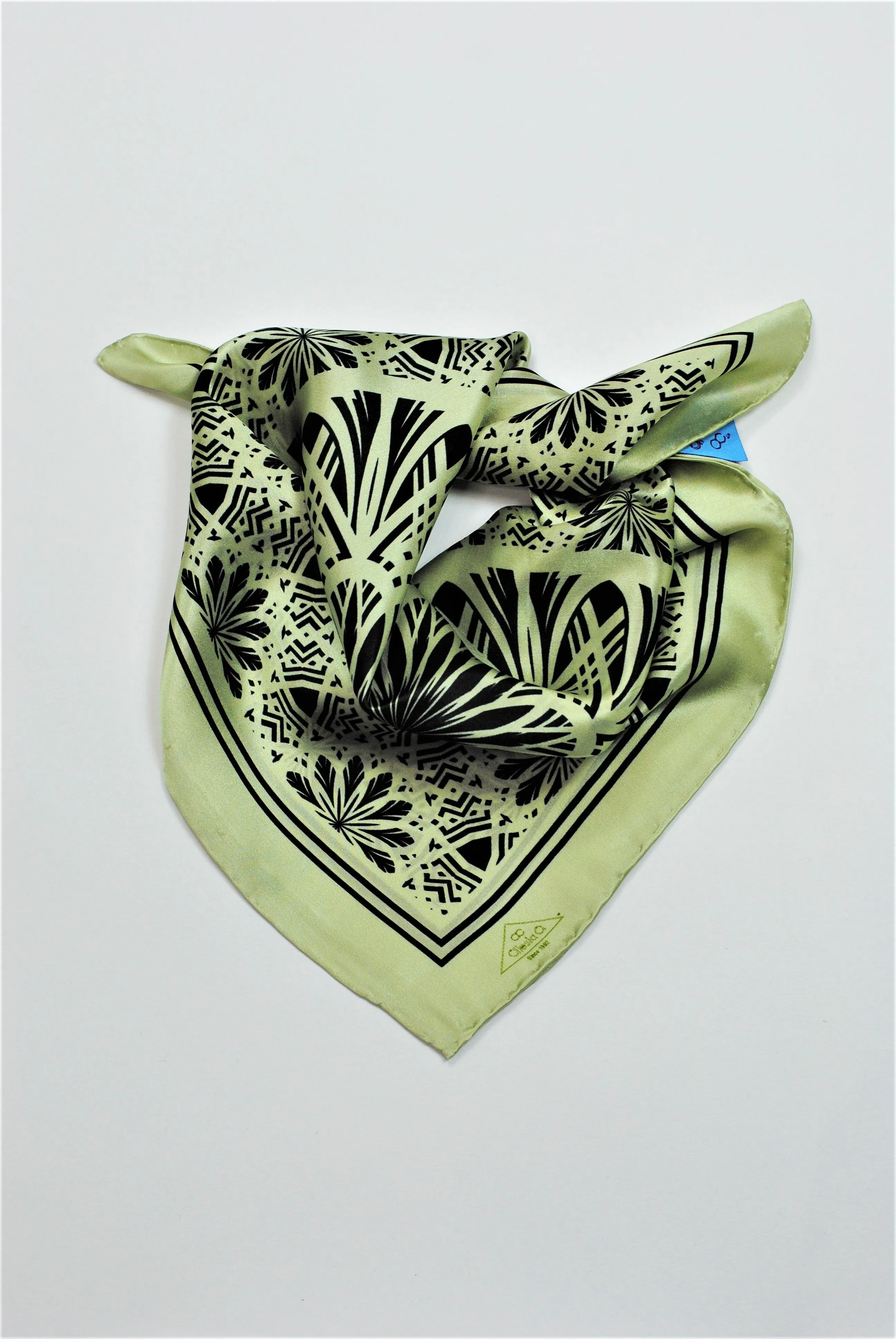 SERENITY Mandala Designer 100% Silk Scarf in Sage Green Black