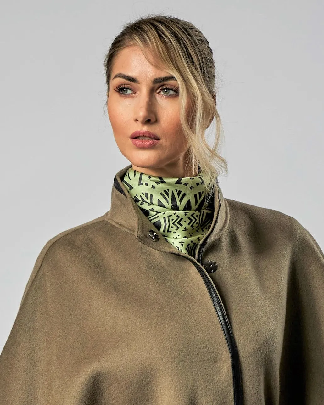 SERENITY Mandala Designer 100% Silk Scarf in Sage Green Black