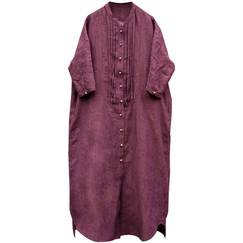 Shirt Button Dress Linen Casual Summer  Long Sleeve Women Oversized  Dresses Z97294