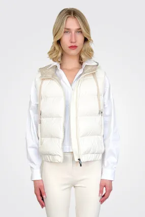 Short Hooded Goose Down Vest - Warm White