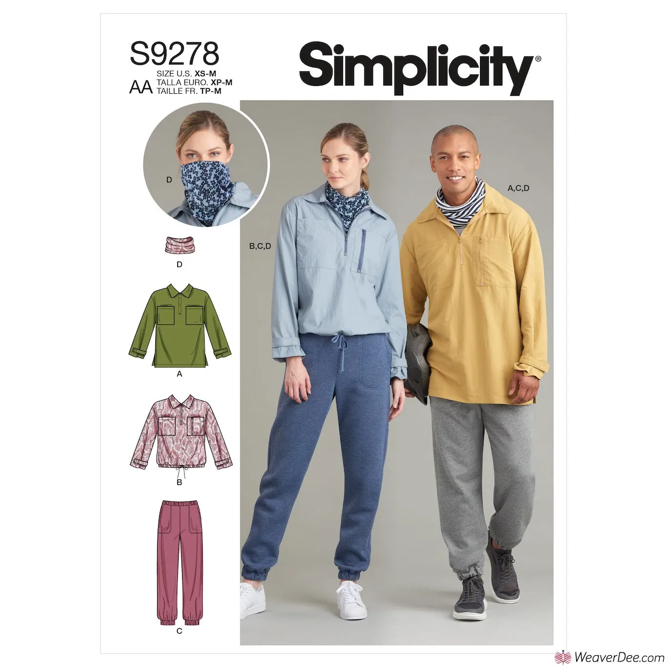 Simplicity Pattern S9278 Unisex Tops In 2 Lengths, Trousers & Neckpiece