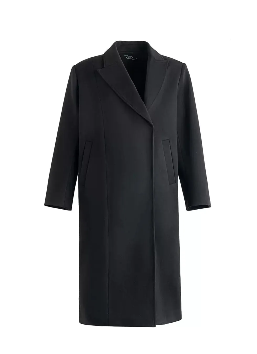 Slant collar mid-length wool coat