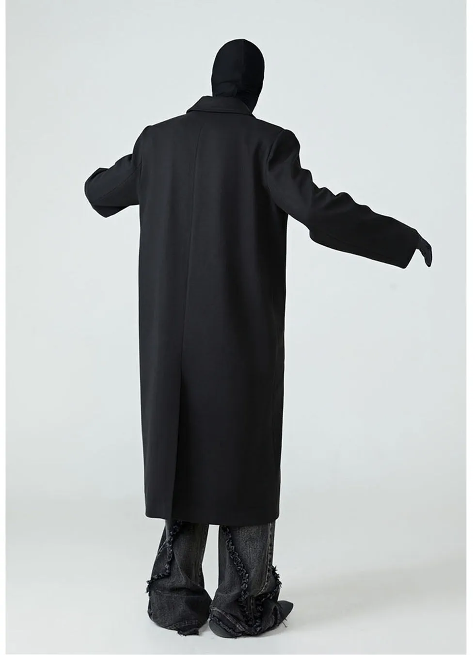 Slant collar mid-length wool coat