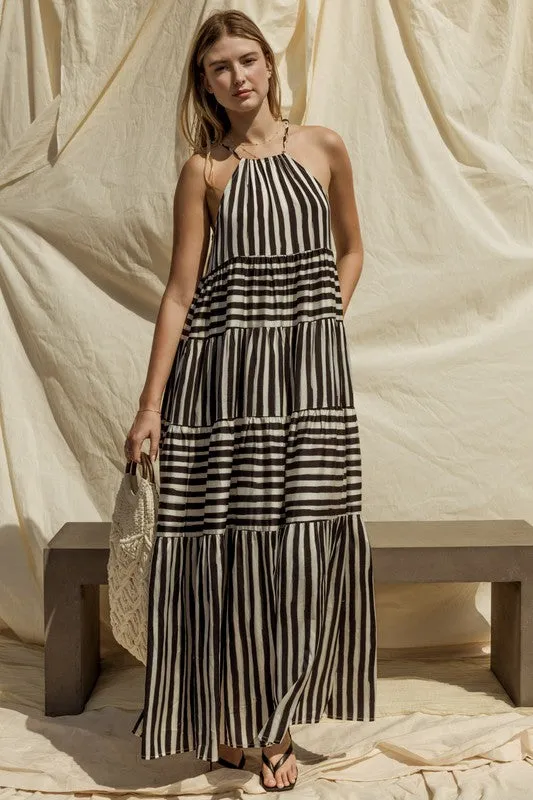 Sleeveless Stripe Maxi Tiered Dress