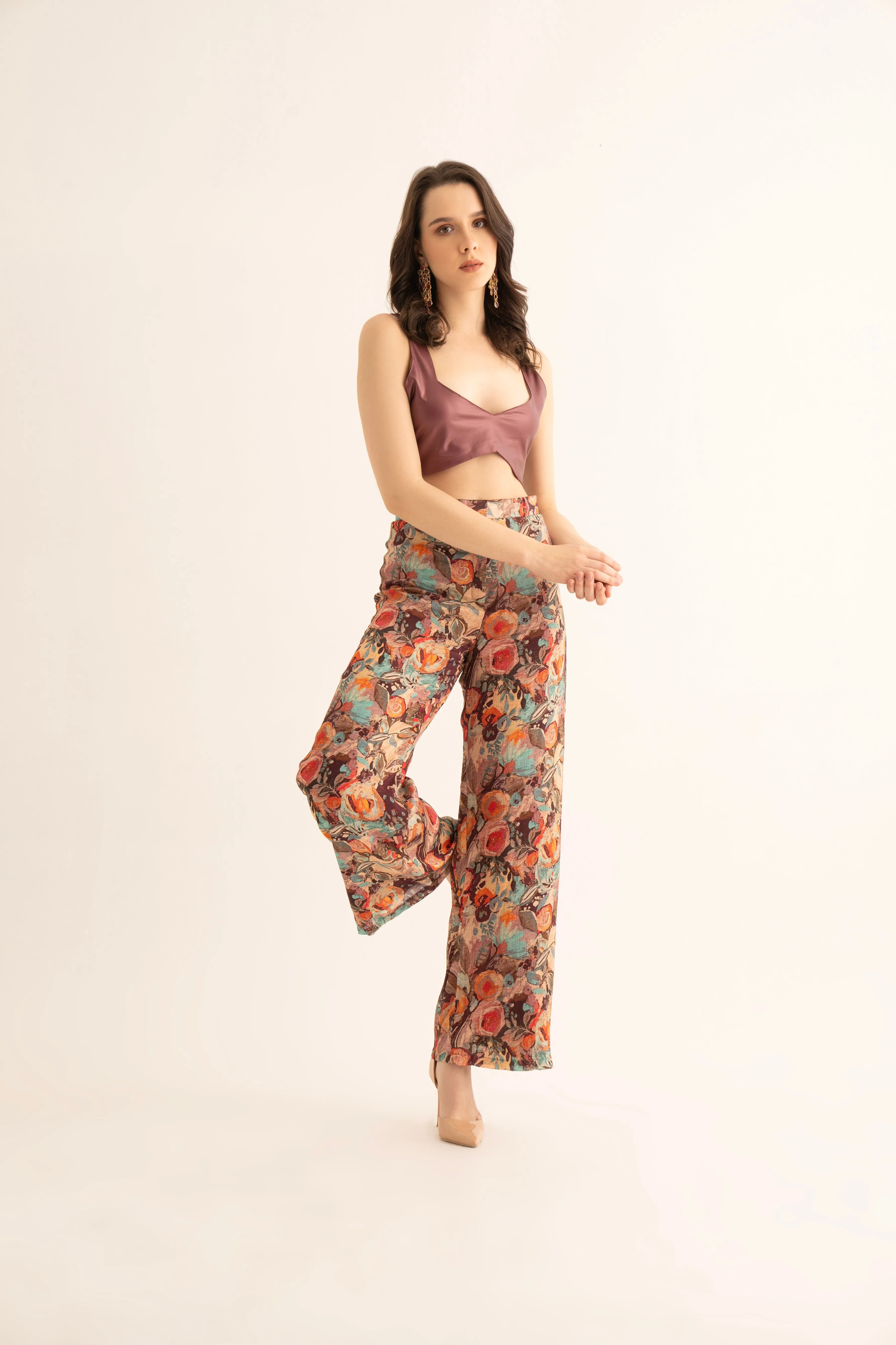 Smudged Floral Chinon Pants