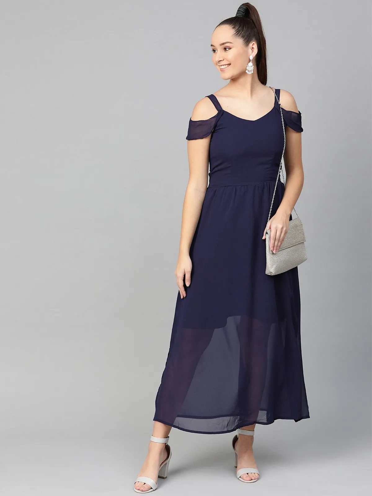 Solid Drop Sleeves Maxi Dress