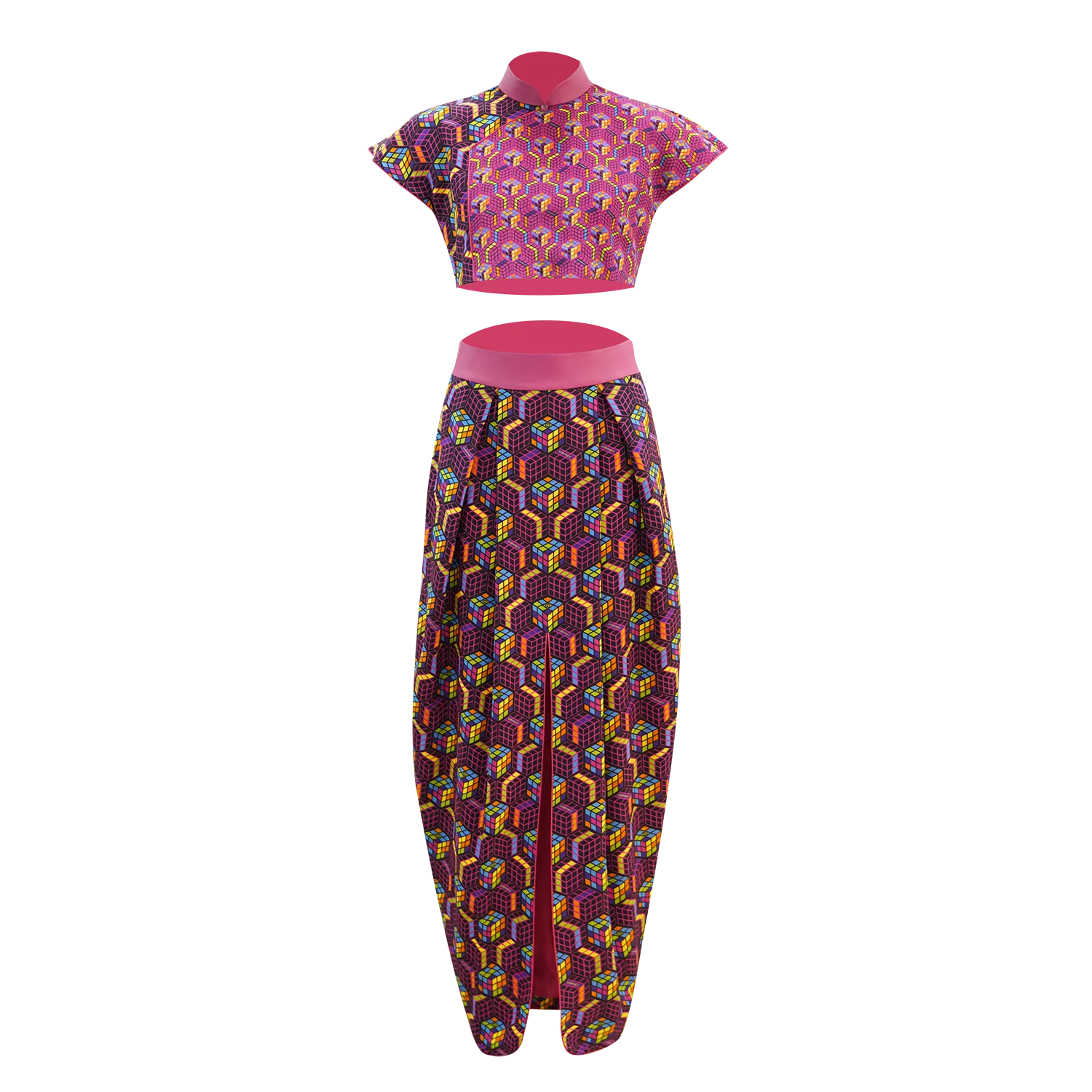 SPARKLE BY KAREN CHAN x  HK Heritage Museum【PUZZLE CUBE】100% Silk Cheongsam Tulip Skirt (Loose Fit) (我們的兒時玩意) (扭計骰)