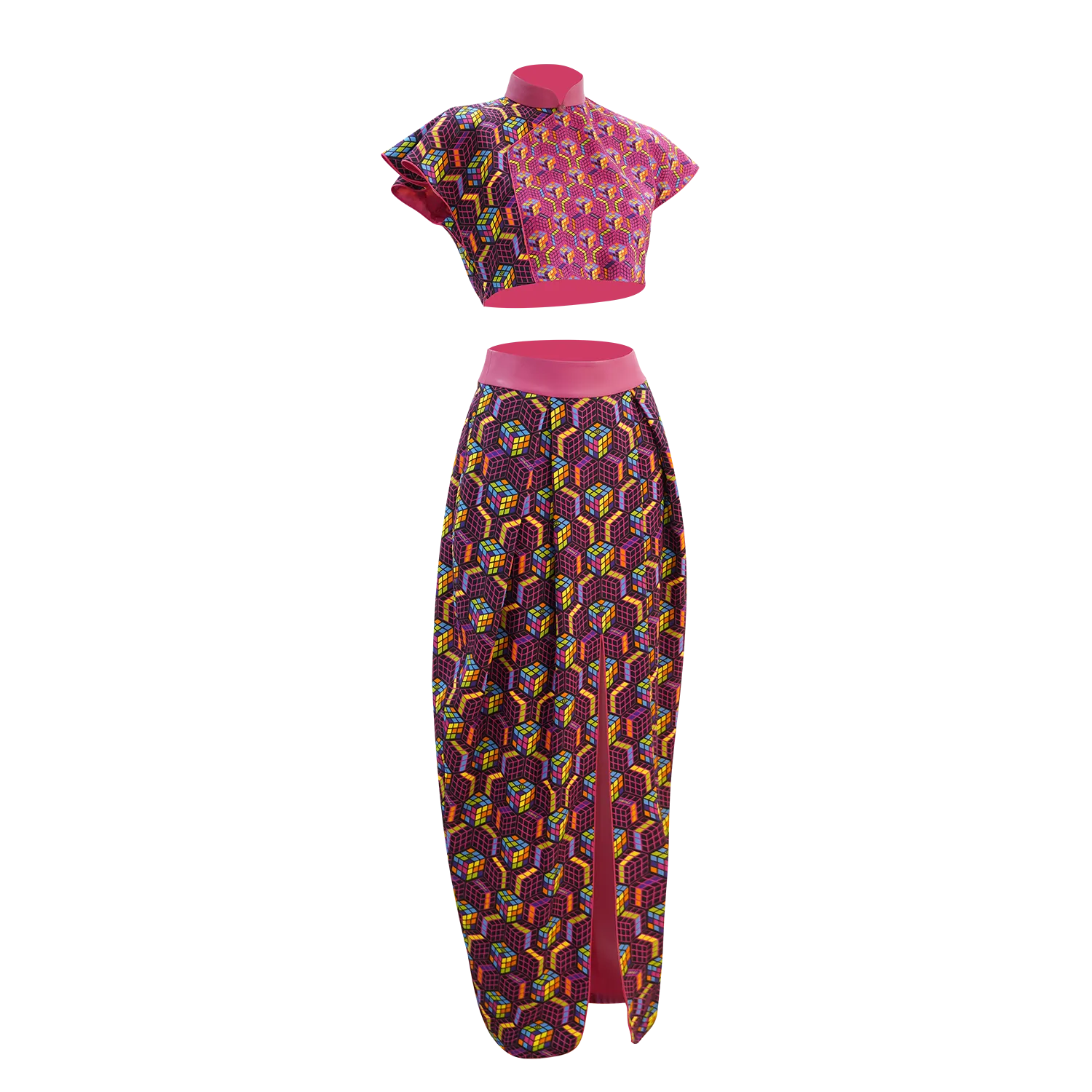 SPARKLE BY KAREN CHAN x  HK Heritage Museum【PUZZLE CUBE】100% Silk Cheongsam Tulip Skirt (Loose Fit) (我們的兒時玩意) (扭計骰)