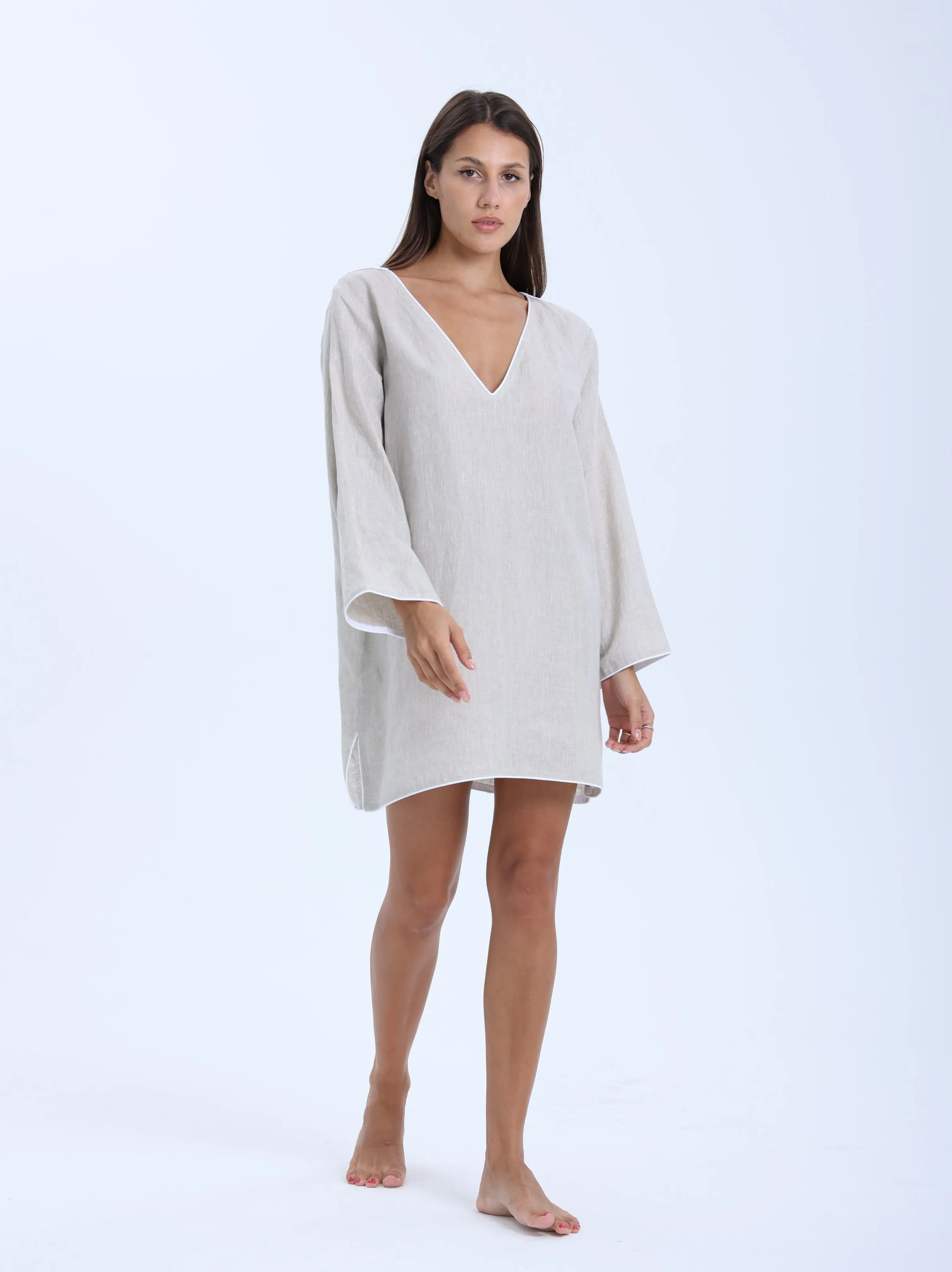 St. Tropez Long Sleeve Mini Dress - Beige