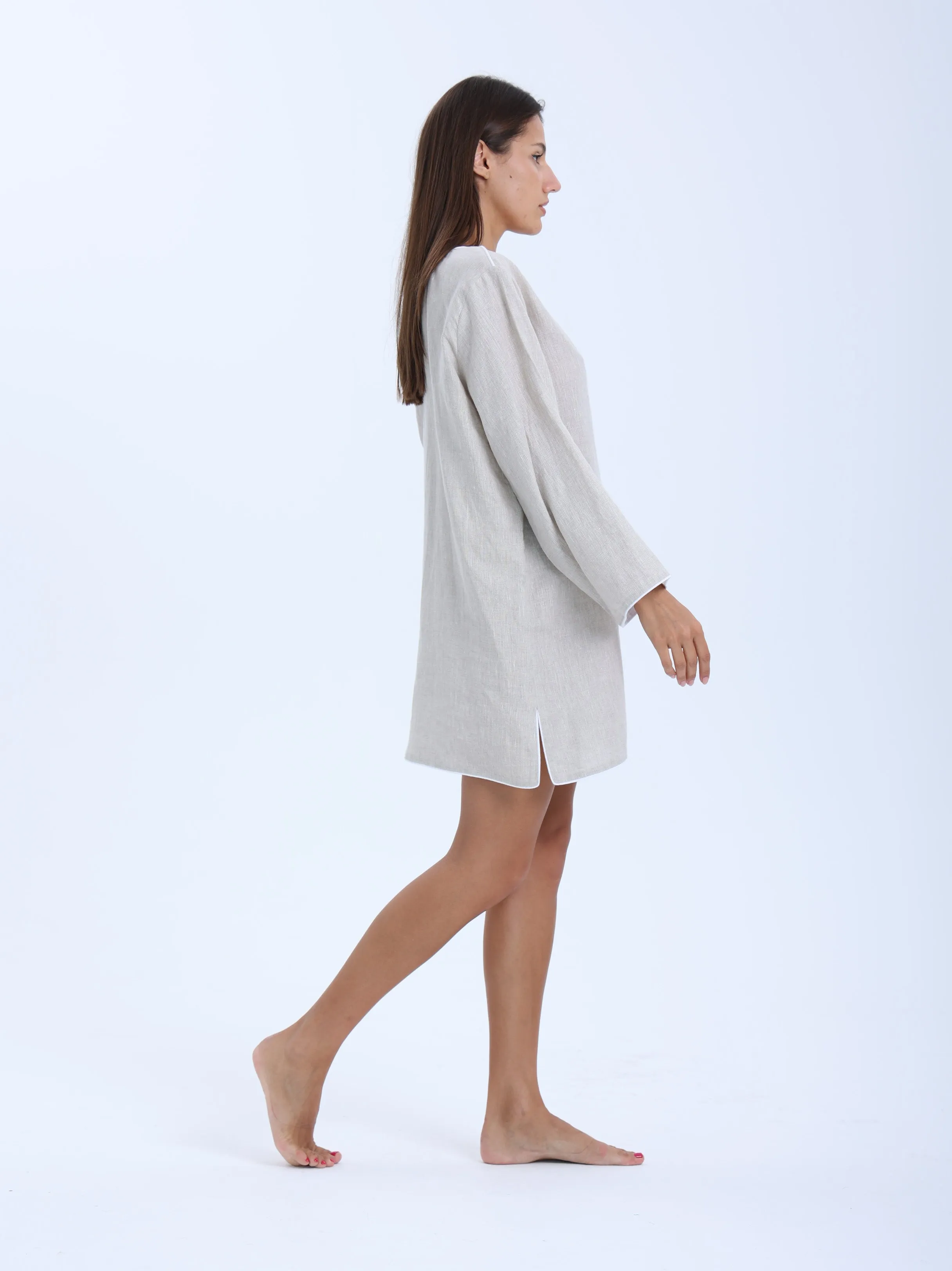 St. Tropez Long Sleeve Mini Dress - Beige